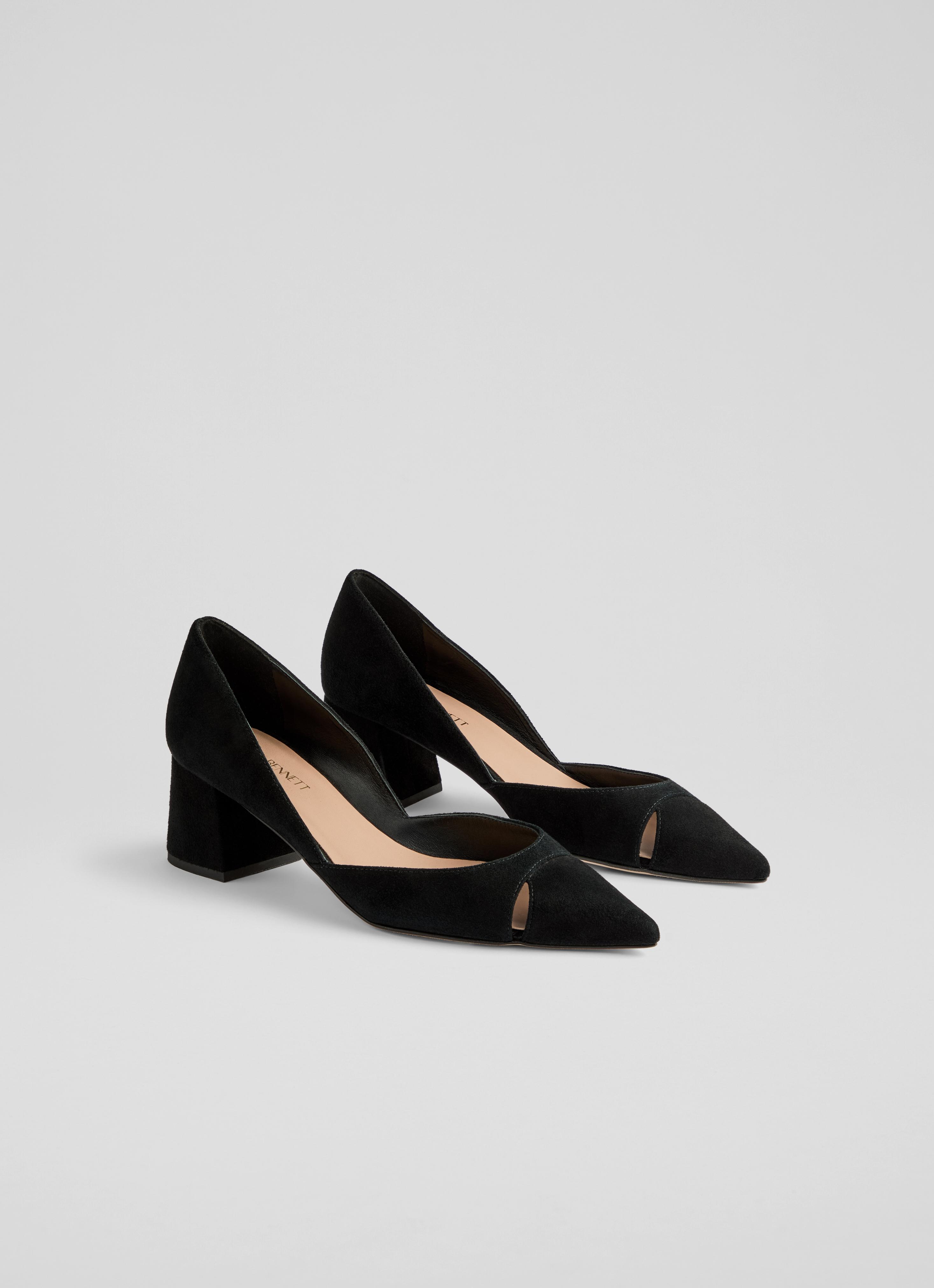 Cecile Black Suede Cut Out Block Heel Court Sale Collections