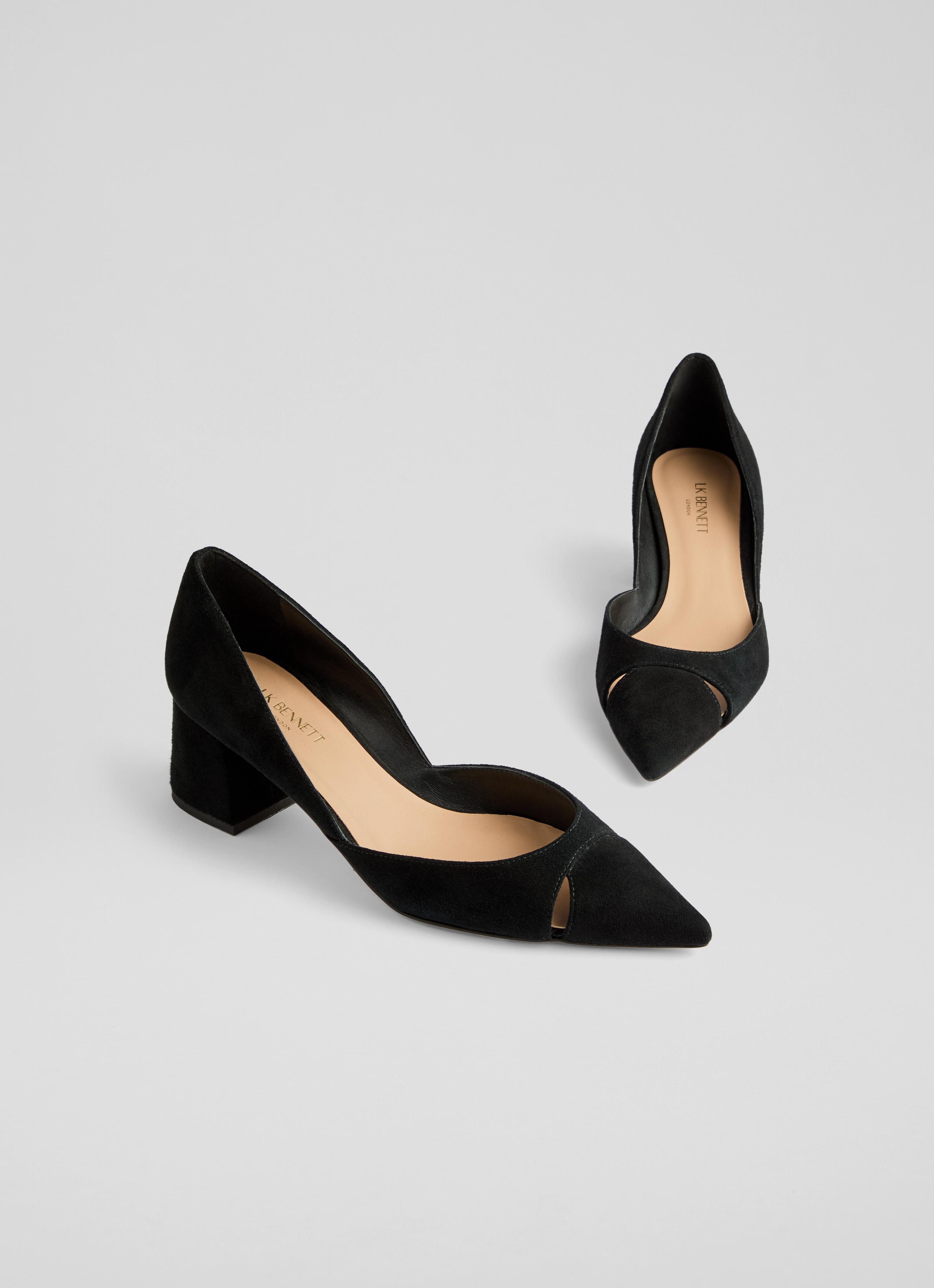 Block Heel Black Court Heels Uk Cecile Black Suede Cut Out Block