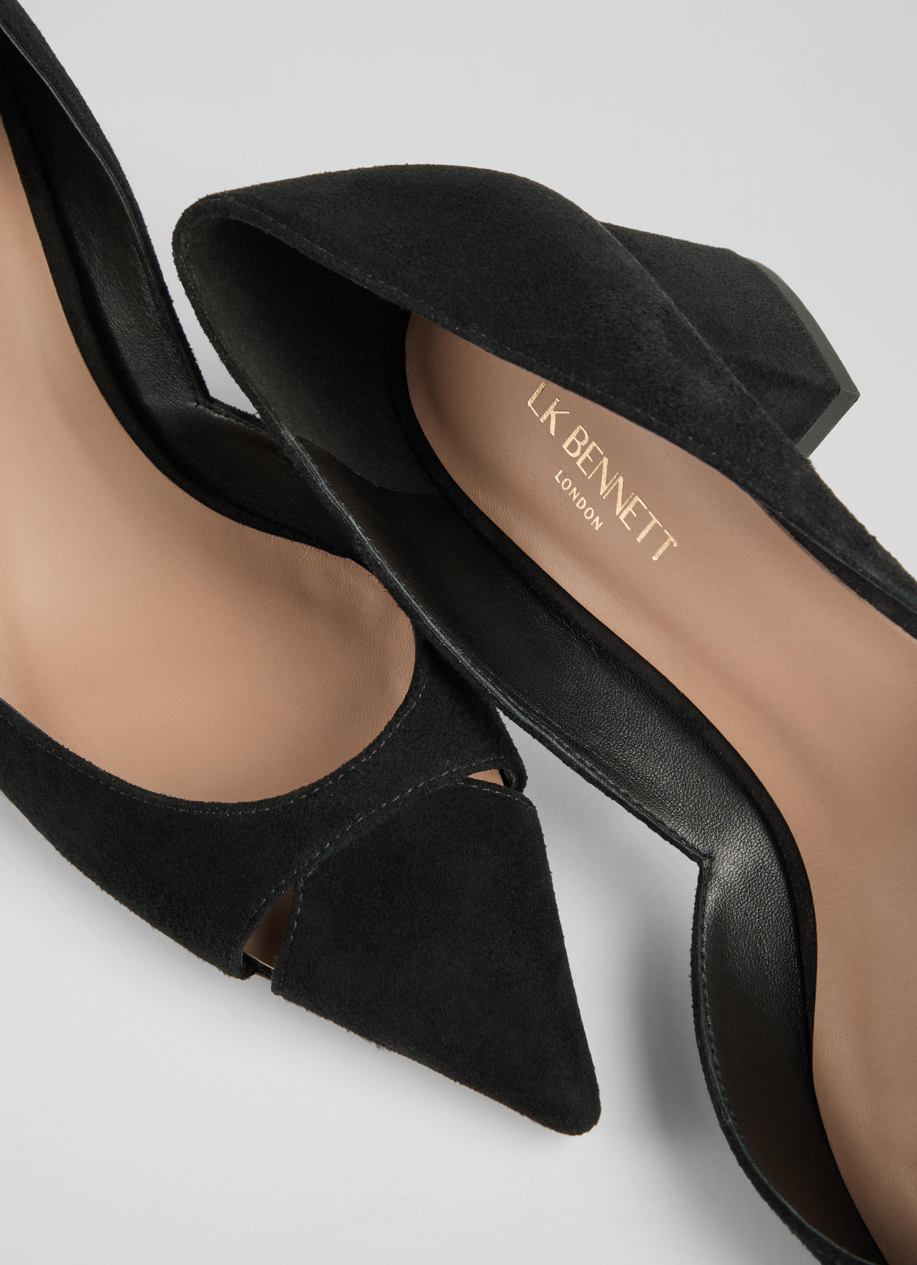 Cecile Black Suede Cut Out Block Heel Court Sale Collections