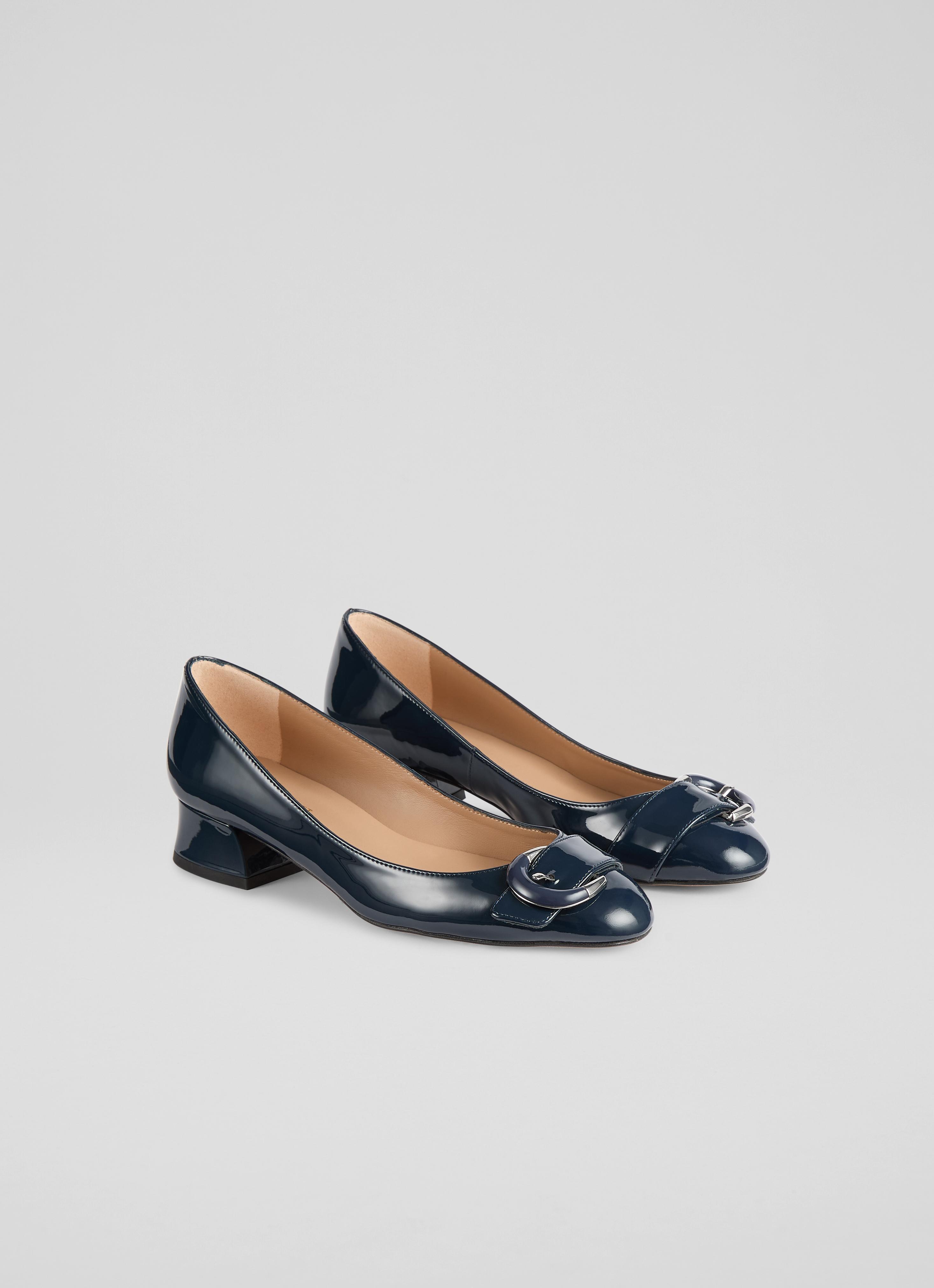 Cici Blue Patent Casual Resin Buckle Courts Shoes Sale