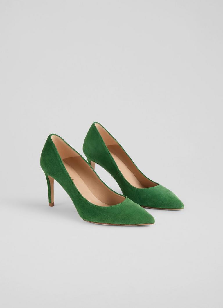 Classic Floret Green Suede Stiletto Court Heels Shoes Sale
