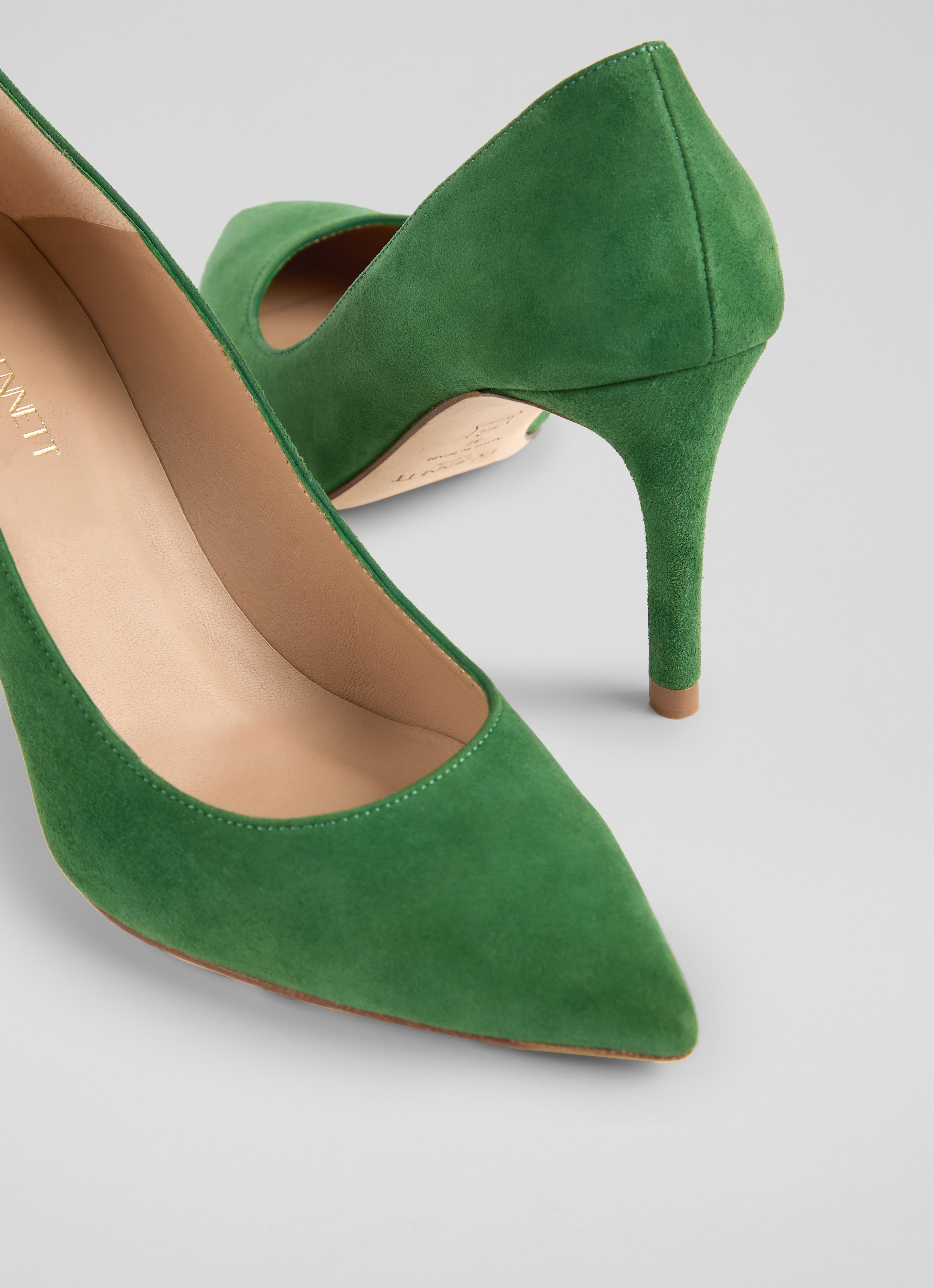 Classic Floret Green Suede Stiletto Court Heels Shoes Sale