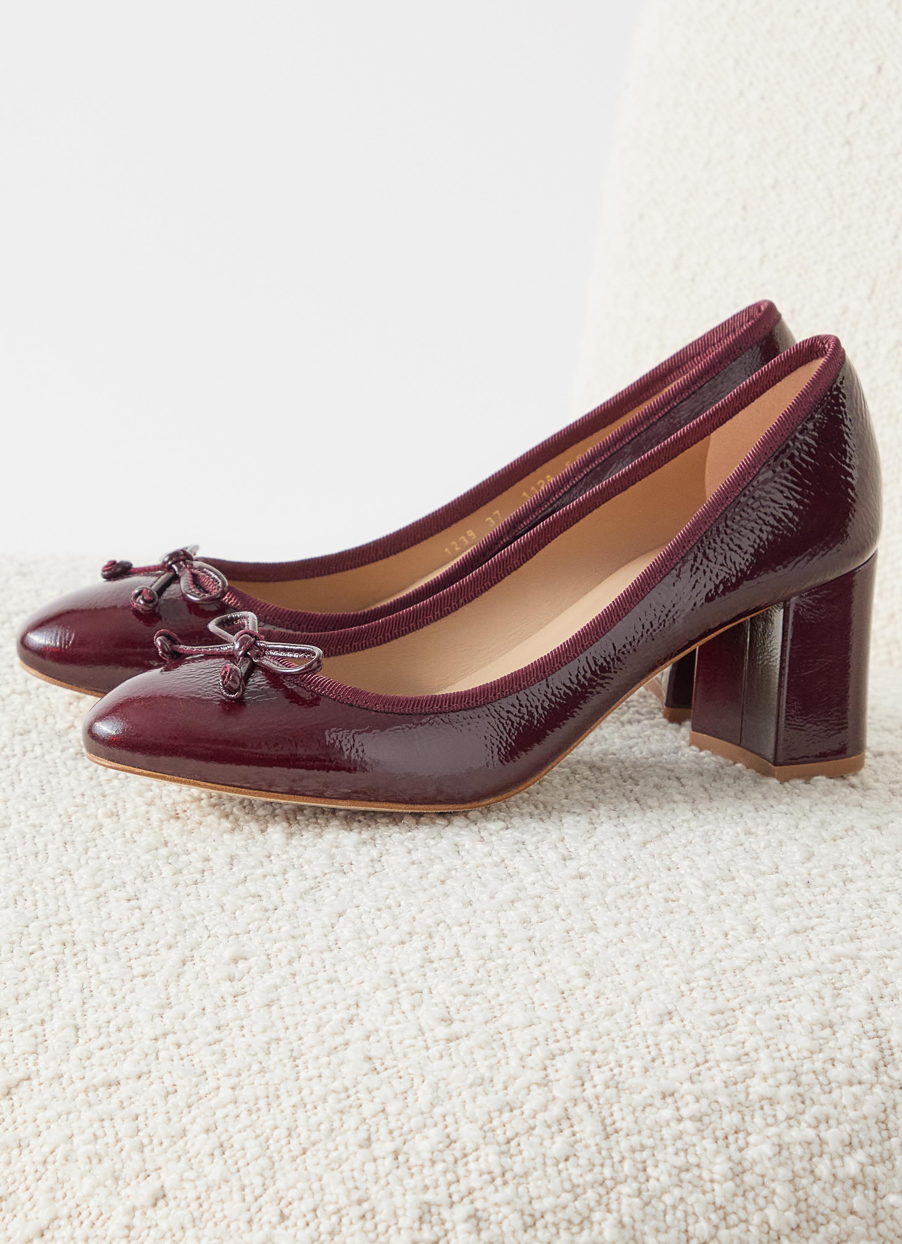 Ballet Pumps Red Patent Leather Shoes Chunky Heel High Heels Red