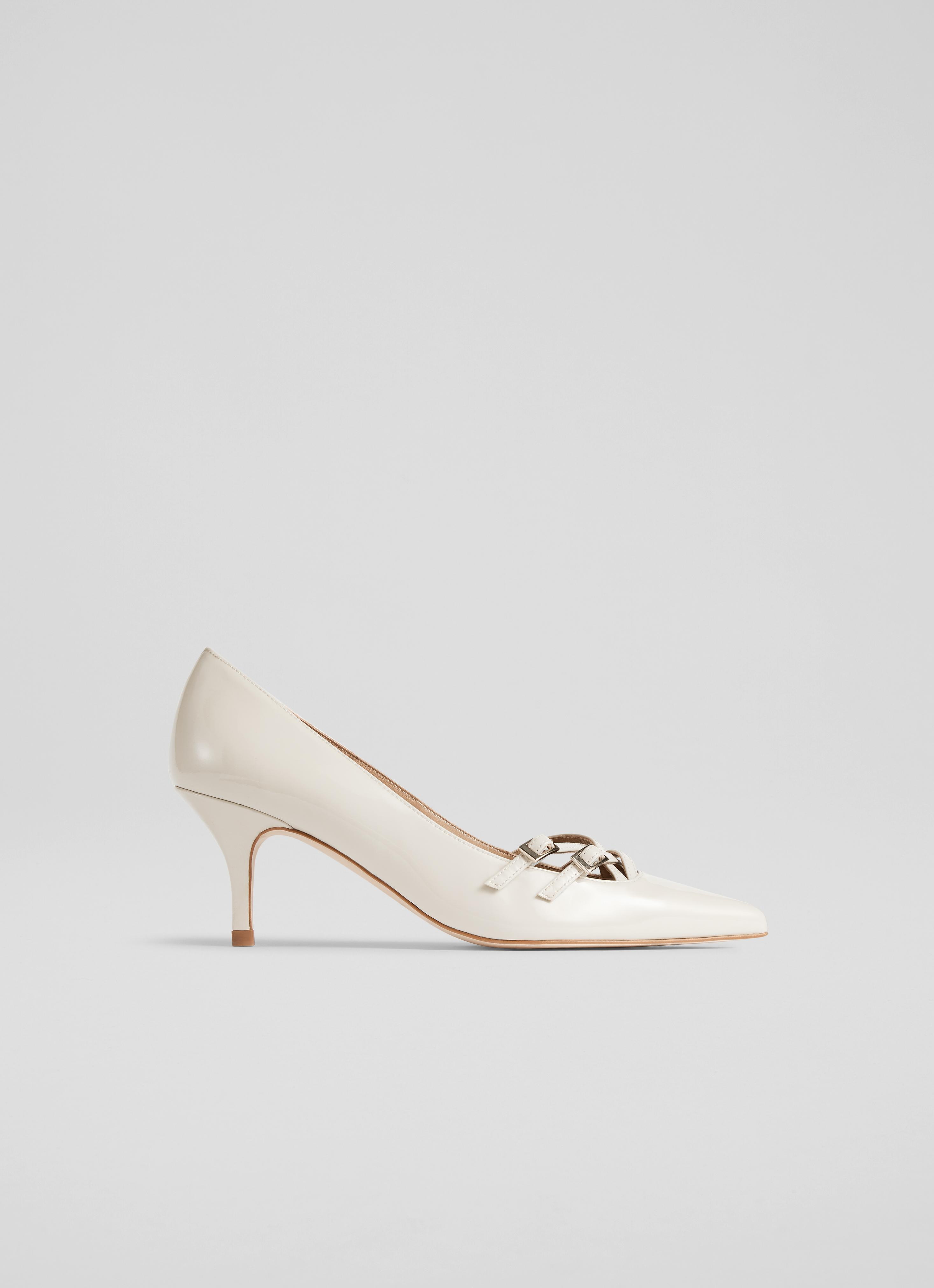 Laila Cream Patent Buckle Court Heels Shoes Sale Collections