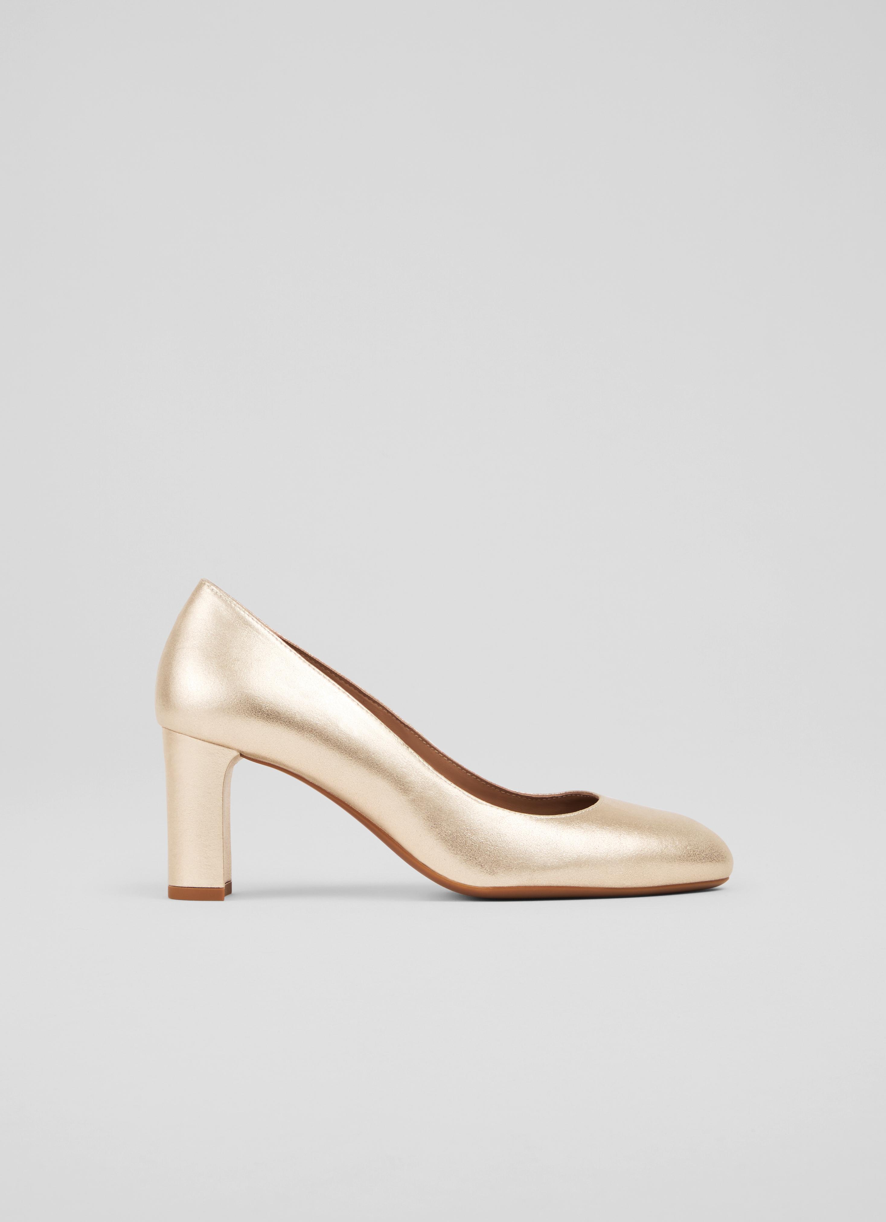 Winola Gold Metallic Suede Round Toe Court Heels 