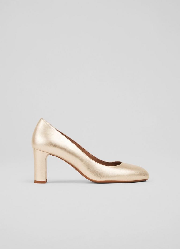 Winola Gold Metallic Suede Round Toe Court Heels