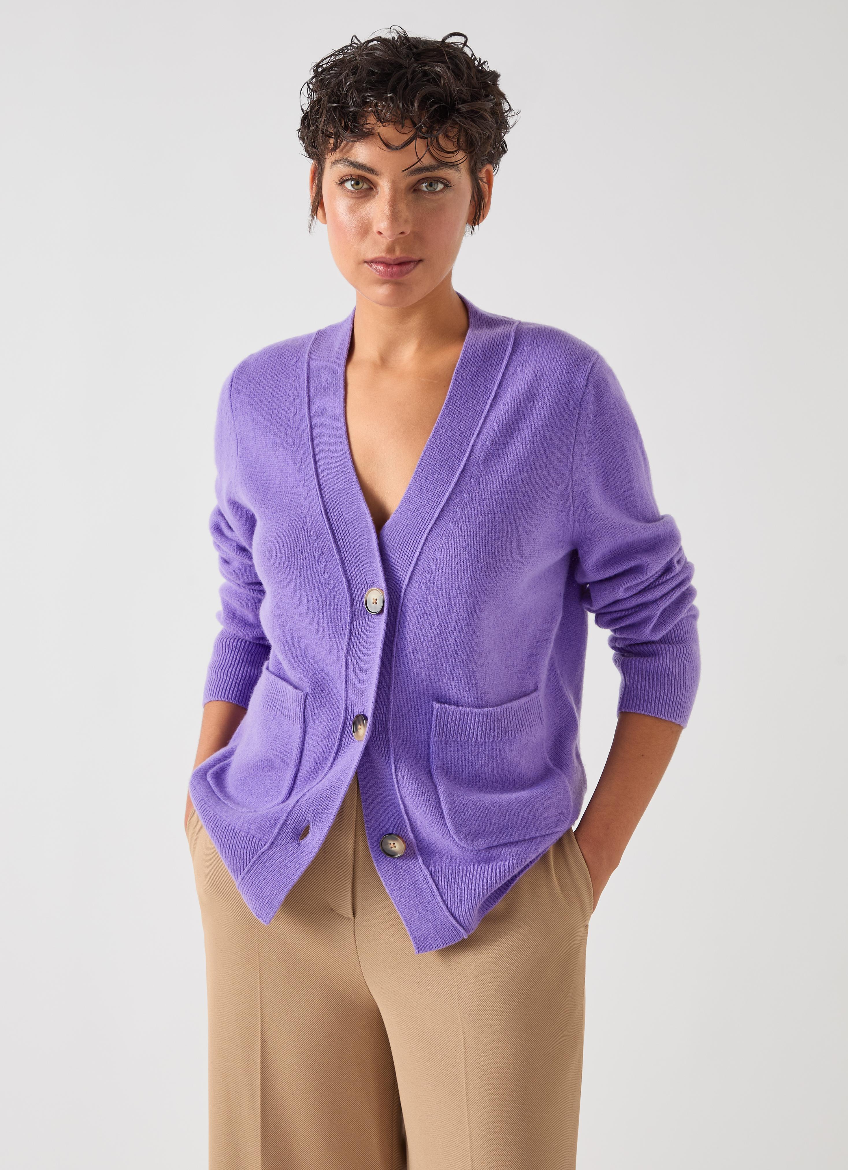 Carine Purple Wool Pocket Detail Wool Cardigan | Clothing 