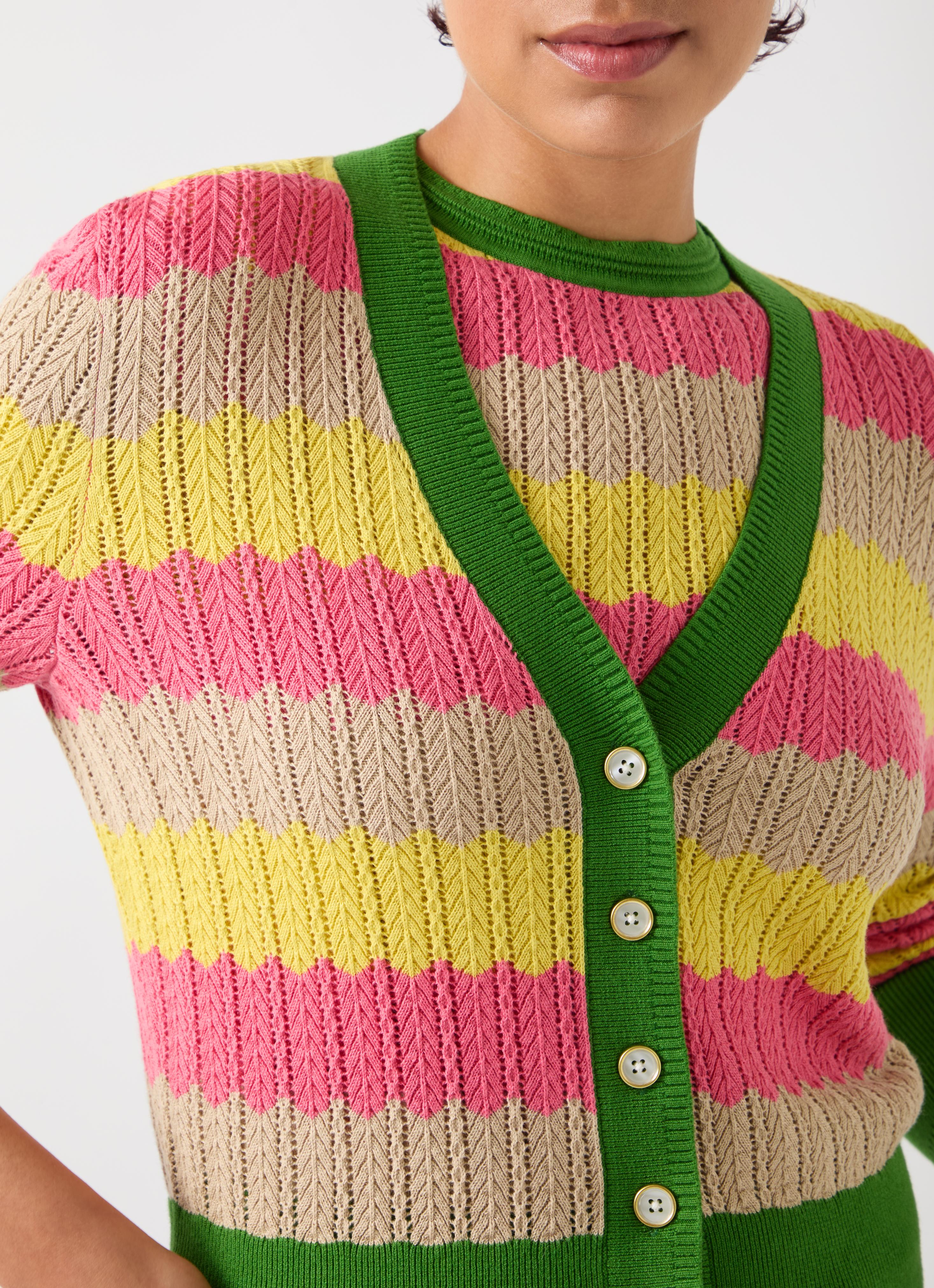 Cinzia Treetop Zig Zag Multi Pointelle Knit Cardigan | Clothing