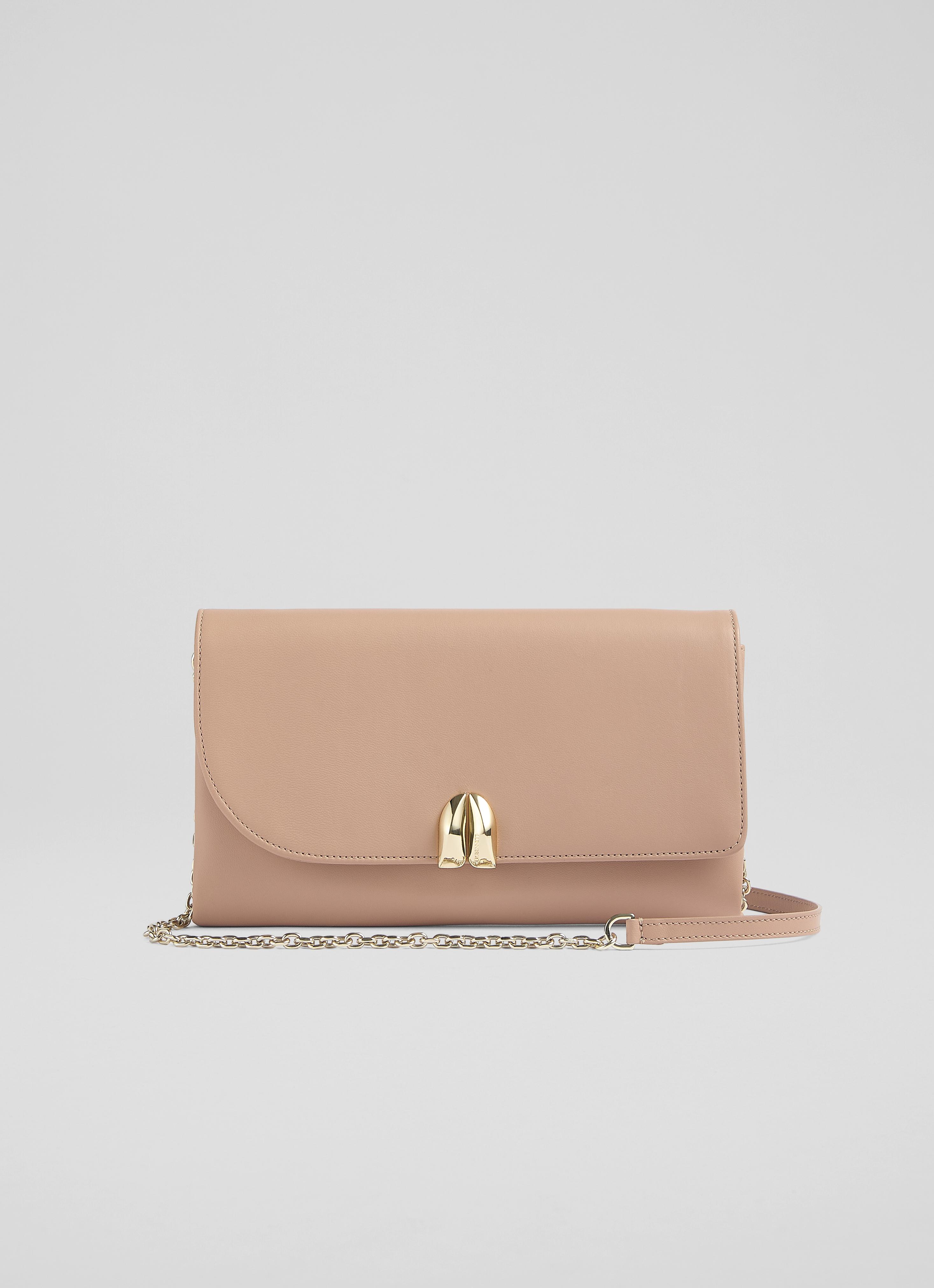 Aria Neutral Nappa Leather Curve Flap Wide Clutch Bag