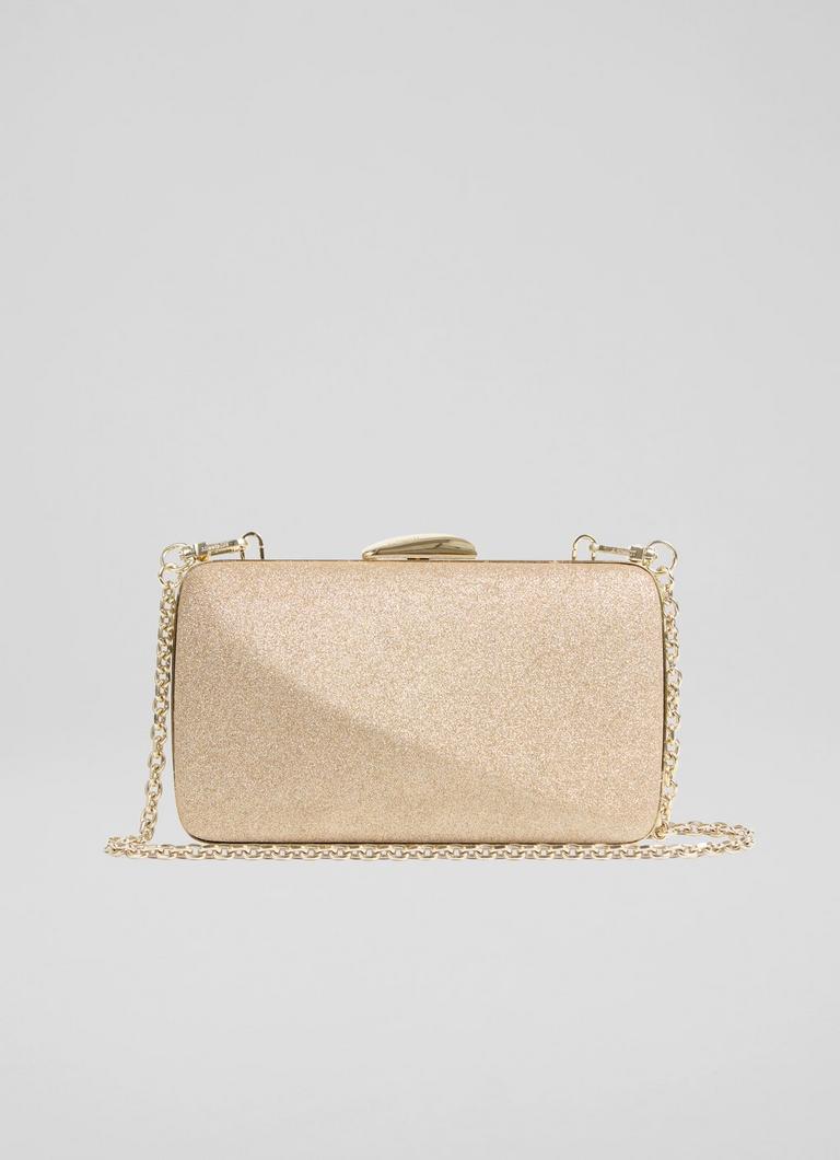 Charlotte Champagne Glitter Oloid Box Clutch Bag