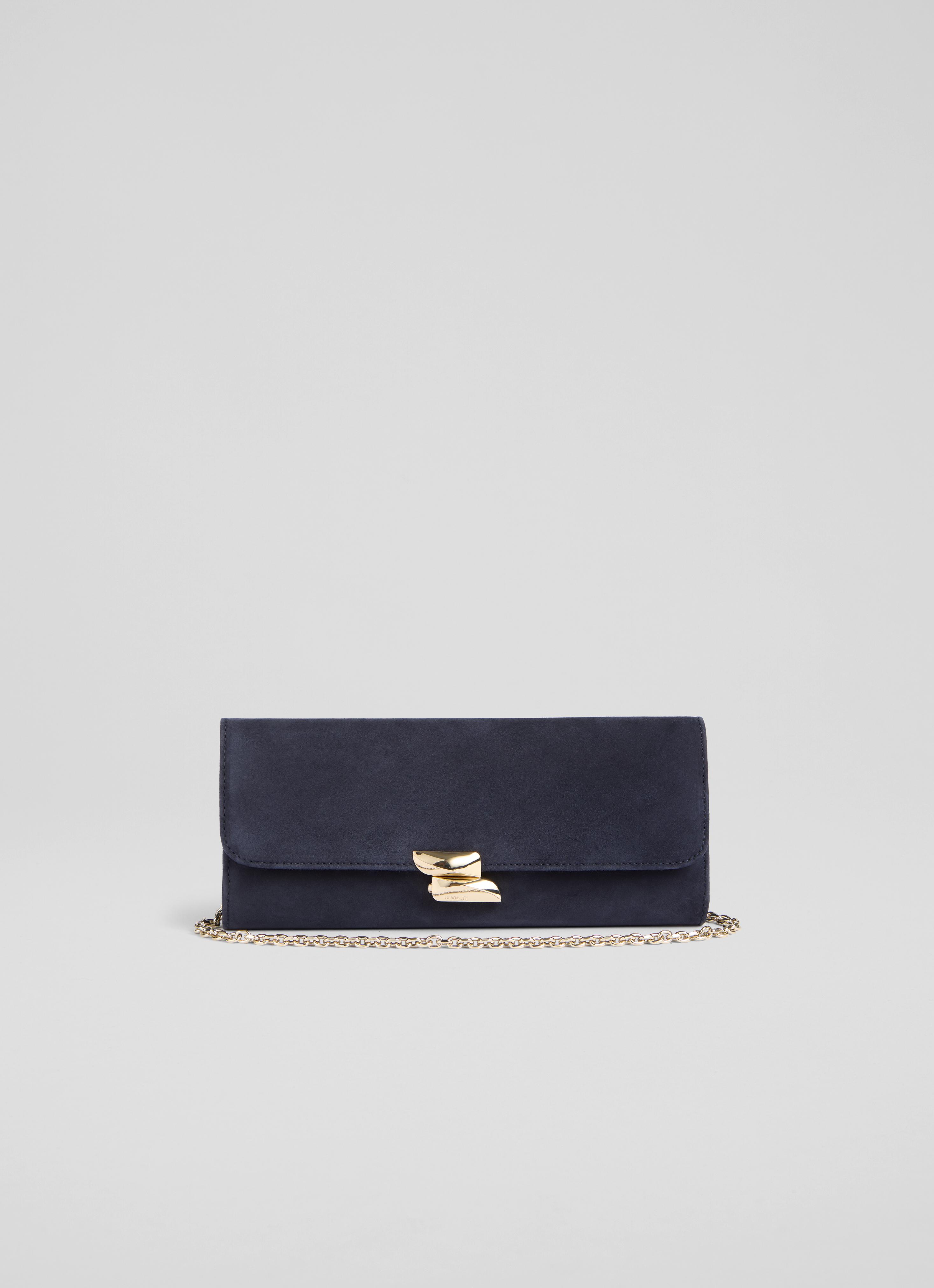 LKBennett デイジーブルースエードロングクラスプクラッチバッグ Daisy Blue Suede Long Clasp Clutch Bag | Handbags | New