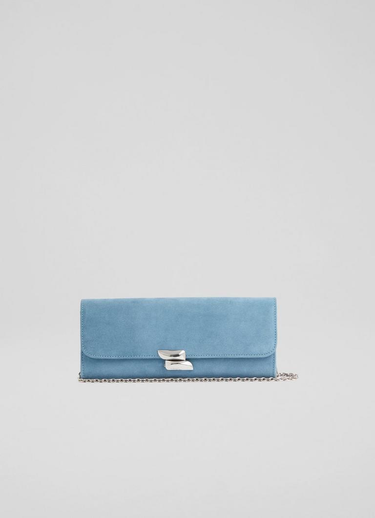 LKBennett デイジーブルースエードロングクラスプクラッチバッグ Daisy Blue Suede Long Clasp Clutch Bag | Handbags | New
