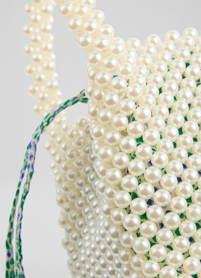 LKBennett パールホワイトアクリルパールビーズミニトートバッグ Pearl White Acrylic Pearl Bead Handle Mini Tote Bag