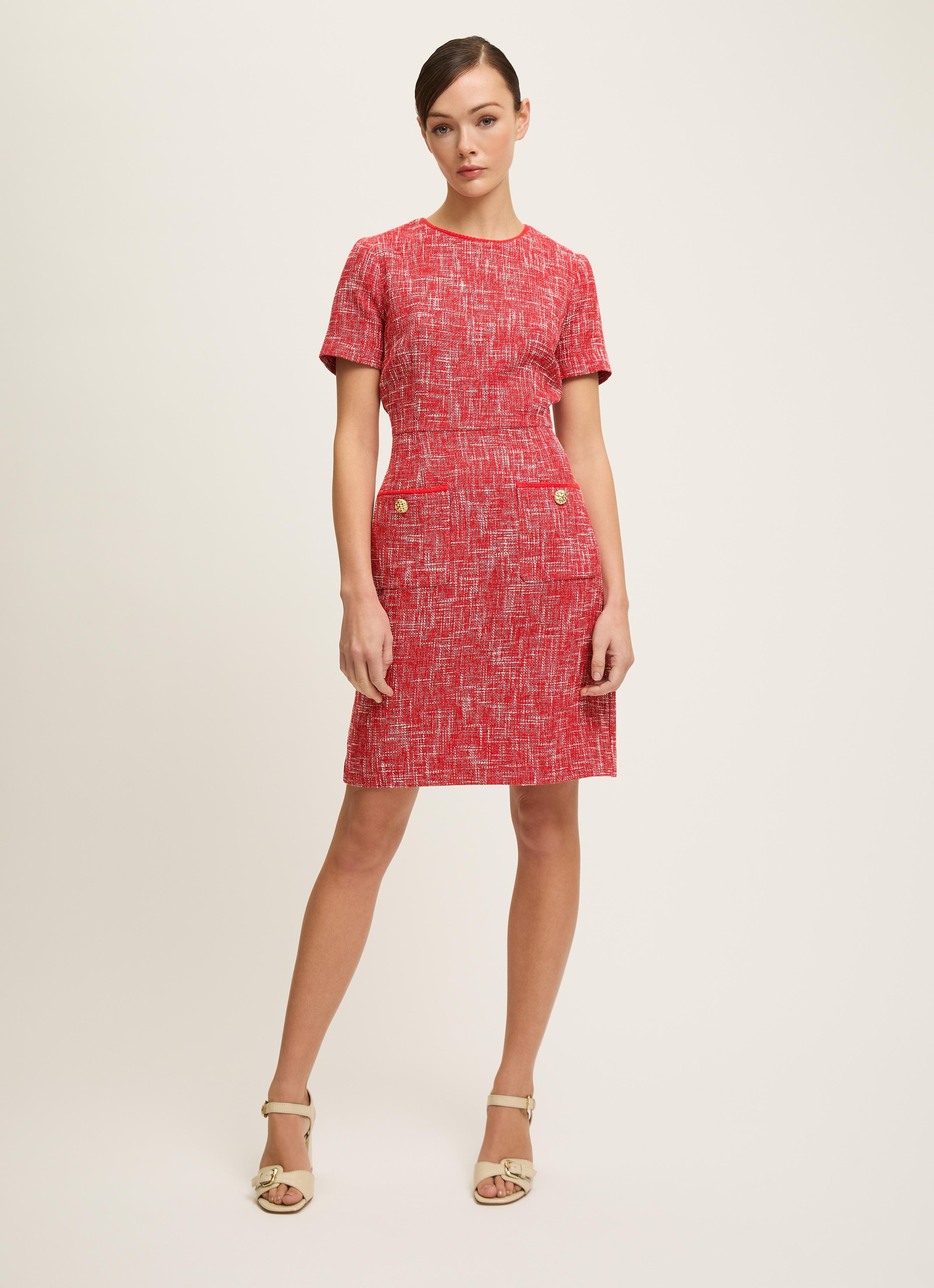 Alexa Red Cotton Blend Tweed Short Sleeve Mini Dress