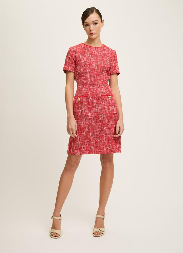 Alexa Red Cotton Blend Tweed Short Sleeve Mini Dress