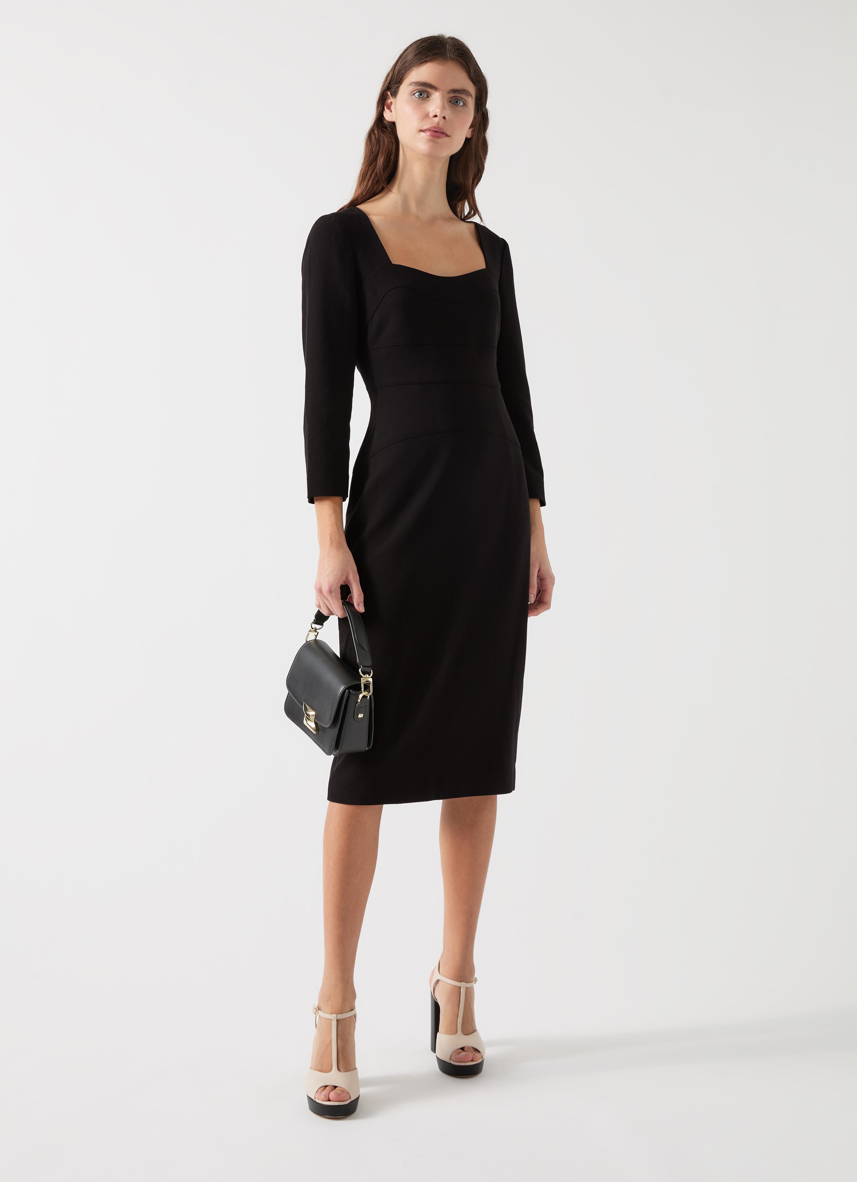 Altyn Black Crepe Shaped Seam Fitted Dress