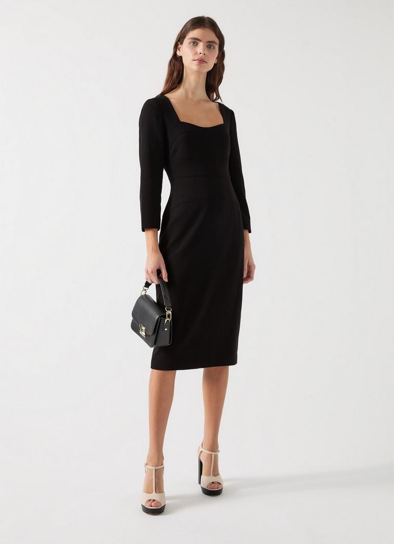Altyn Black Crepe Shaped Seam Fitted Dress