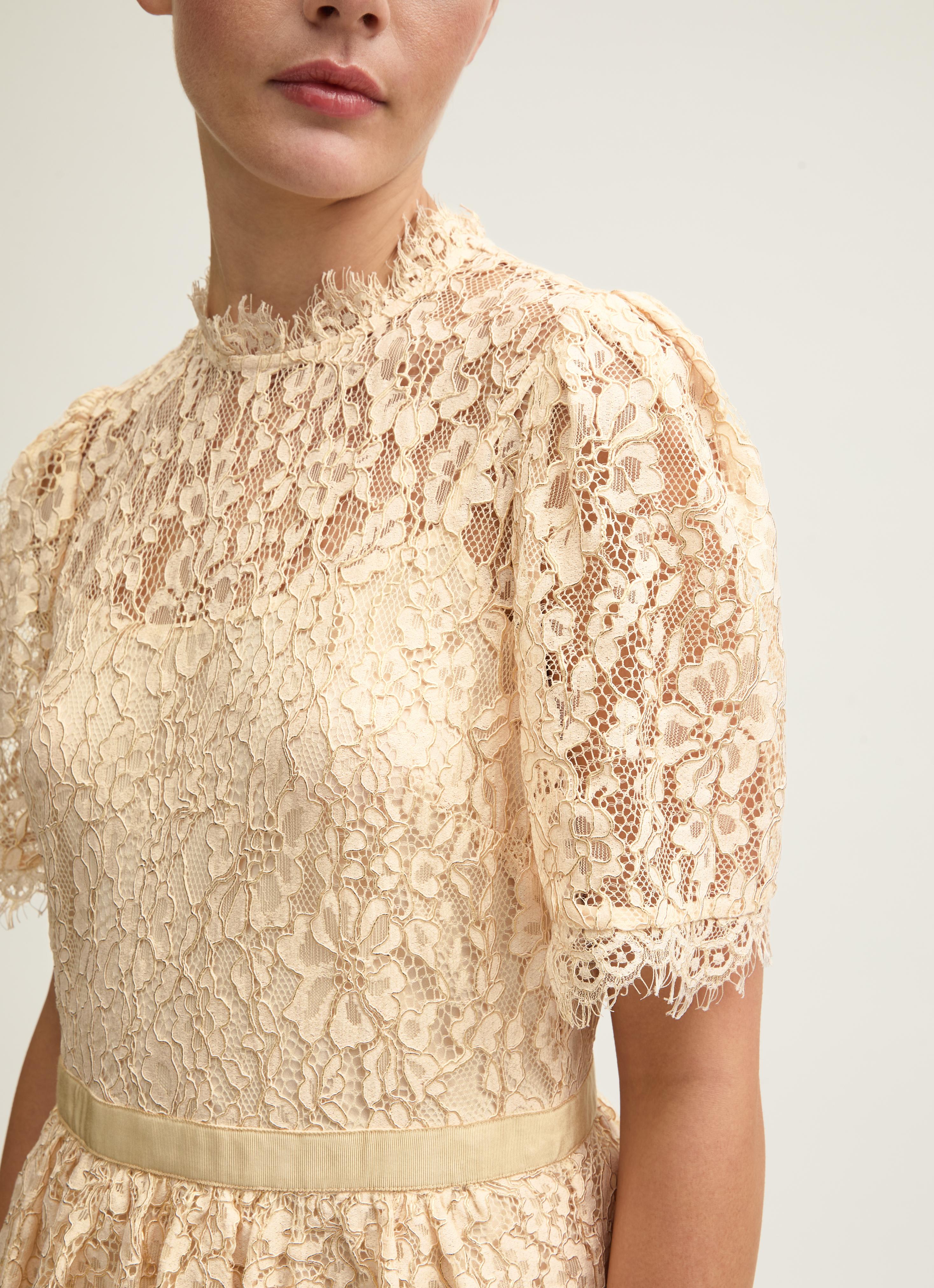Cecily Champagne & Gold Lace Tiered Maxi Dress | Clothing | Collections |  L.K.Bennett, London