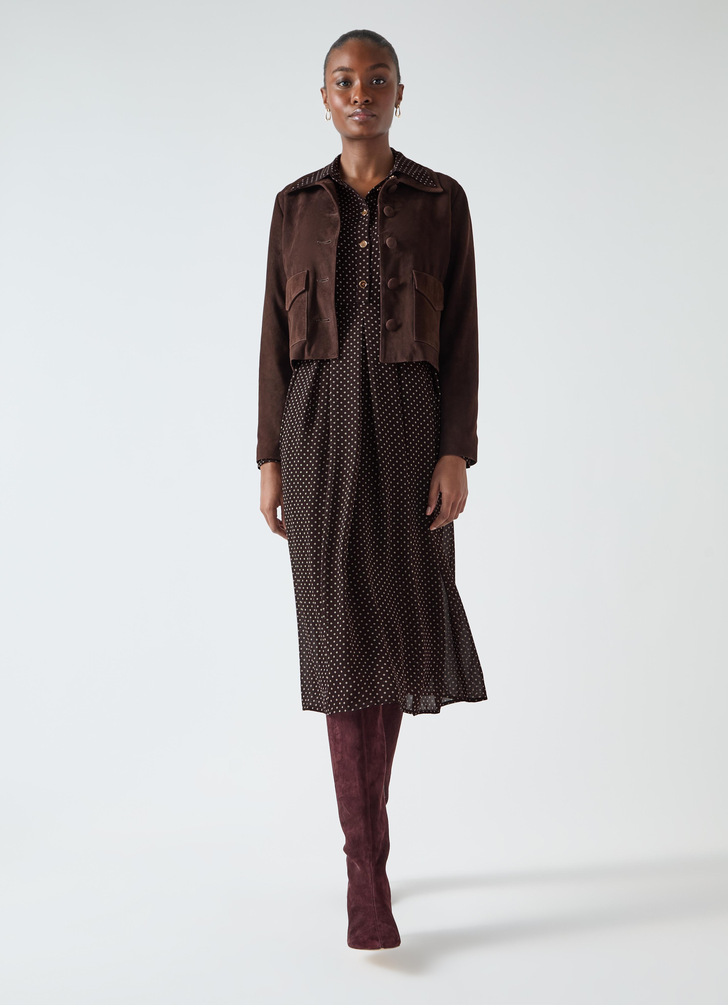 LKBennett コーディ ポルカドット プリント シャツ ドレス Cody Brown Polka Dot Print Pocket Shirt Dress | Dresses