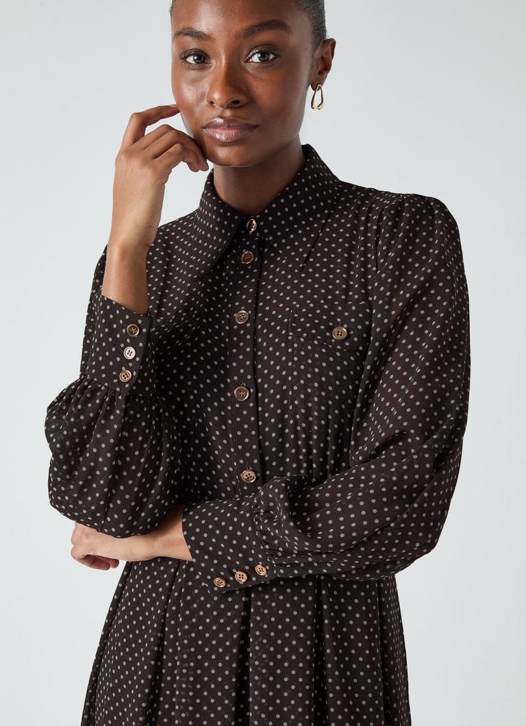 Cody Brown Polka Dot Print Pocket Shirt Dress Dresses Clothing New Arrivals Collections L.K.Bennett London