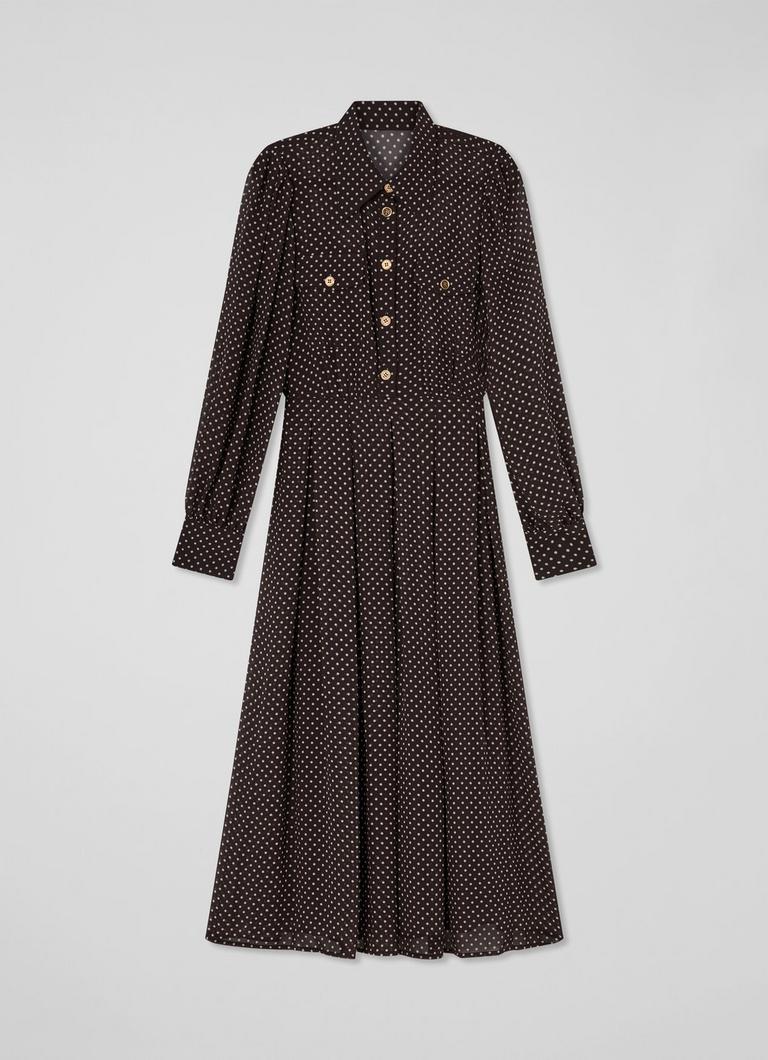 LKBennett コーディ ポルカドット プリント シャツ ドレス Cody Brown Polka Dot Print Pocket Shirt Dress | Dresses