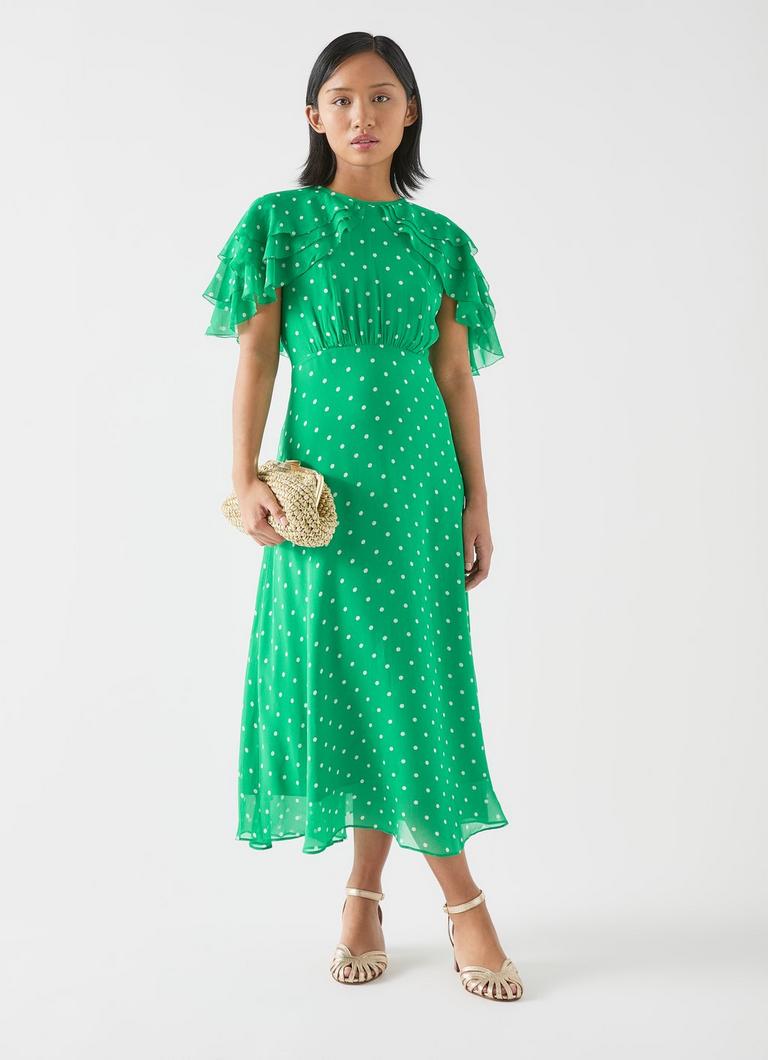 Ellen Petite Green & Polka Dot Print Dress