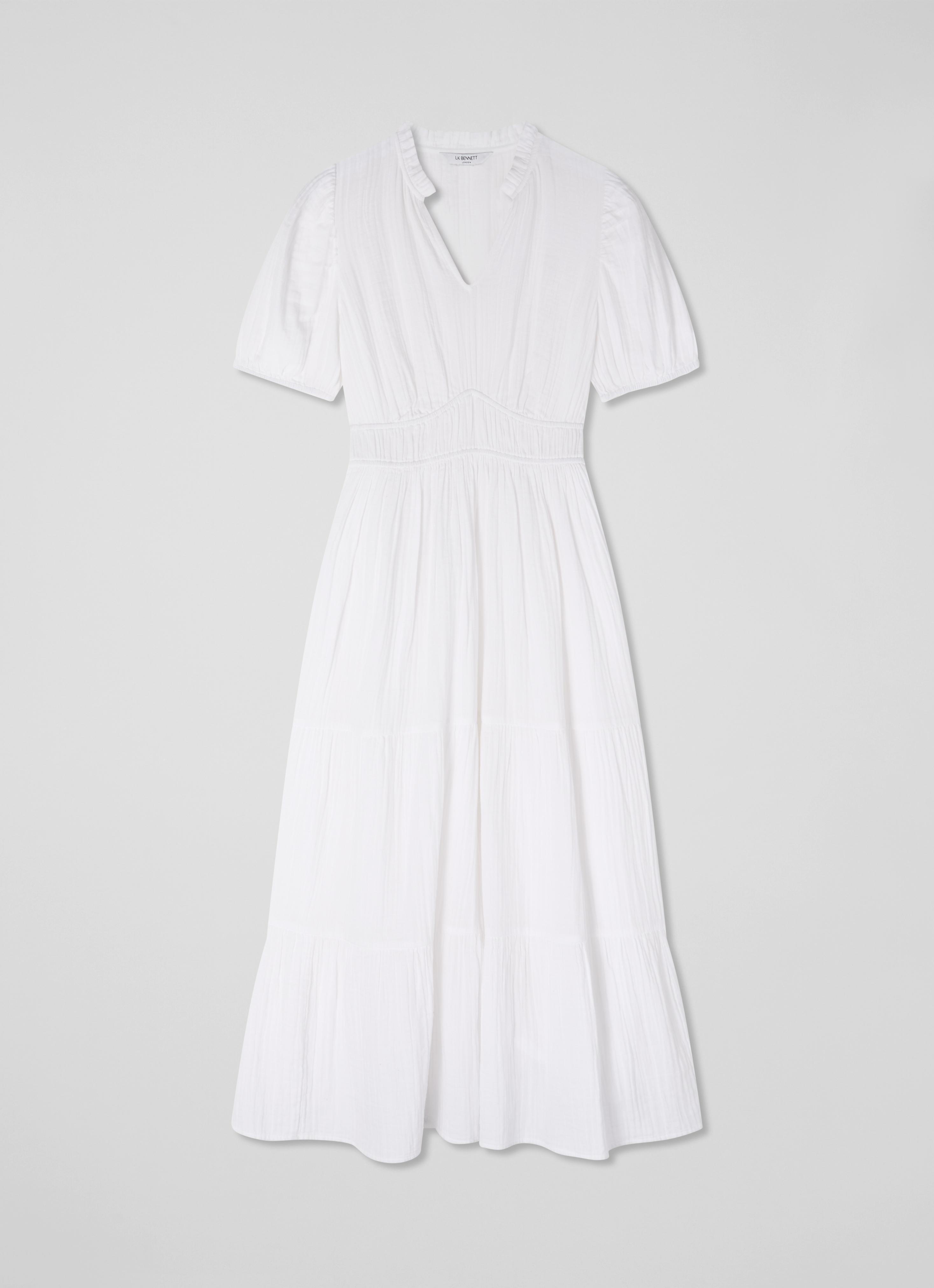 Felicity White Cotton Gather Detail Cotton Dress | Clothing | Collections |  L.K.Bennett, London