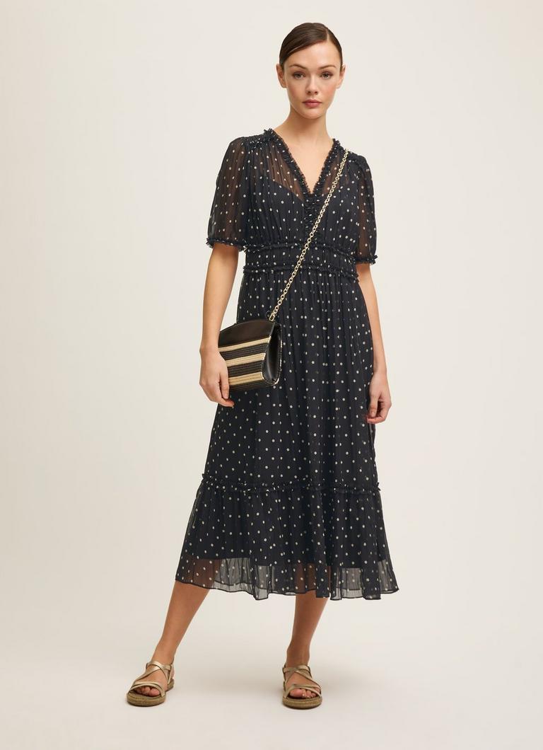 LKBennett Gigi ブラック & バーチ ポルカドット ミディ ドレス Gigi Black & Birch Plissè© Polkadot Midi Dress | Clothing