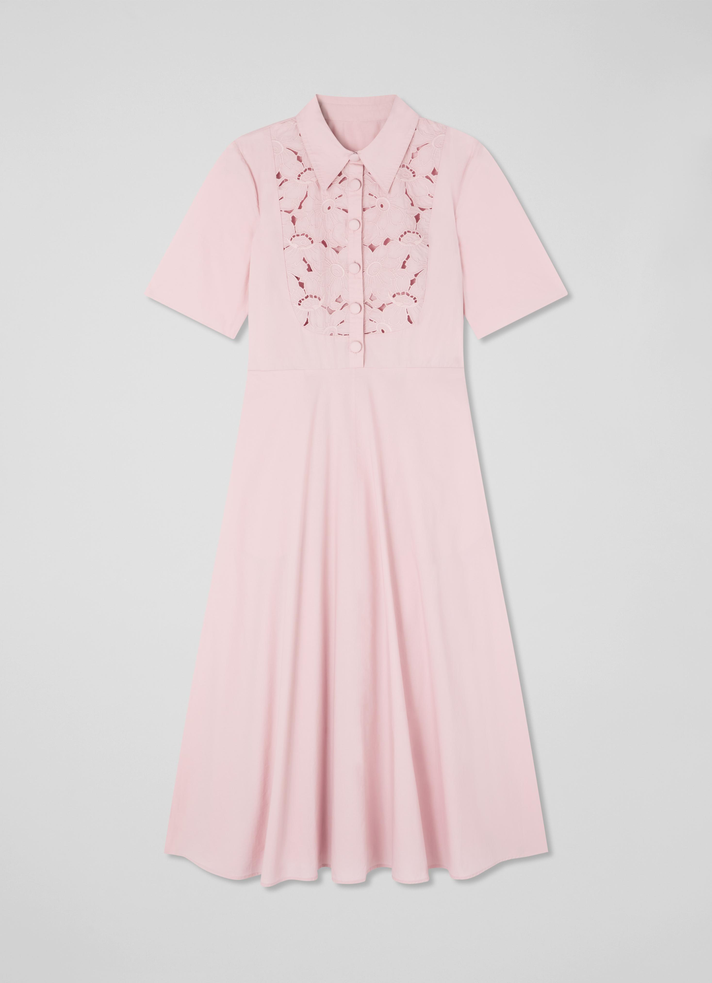 Grace Soft Pink Cotton Embroidered Lace Panel Bib Dress | Clothing |  Collections