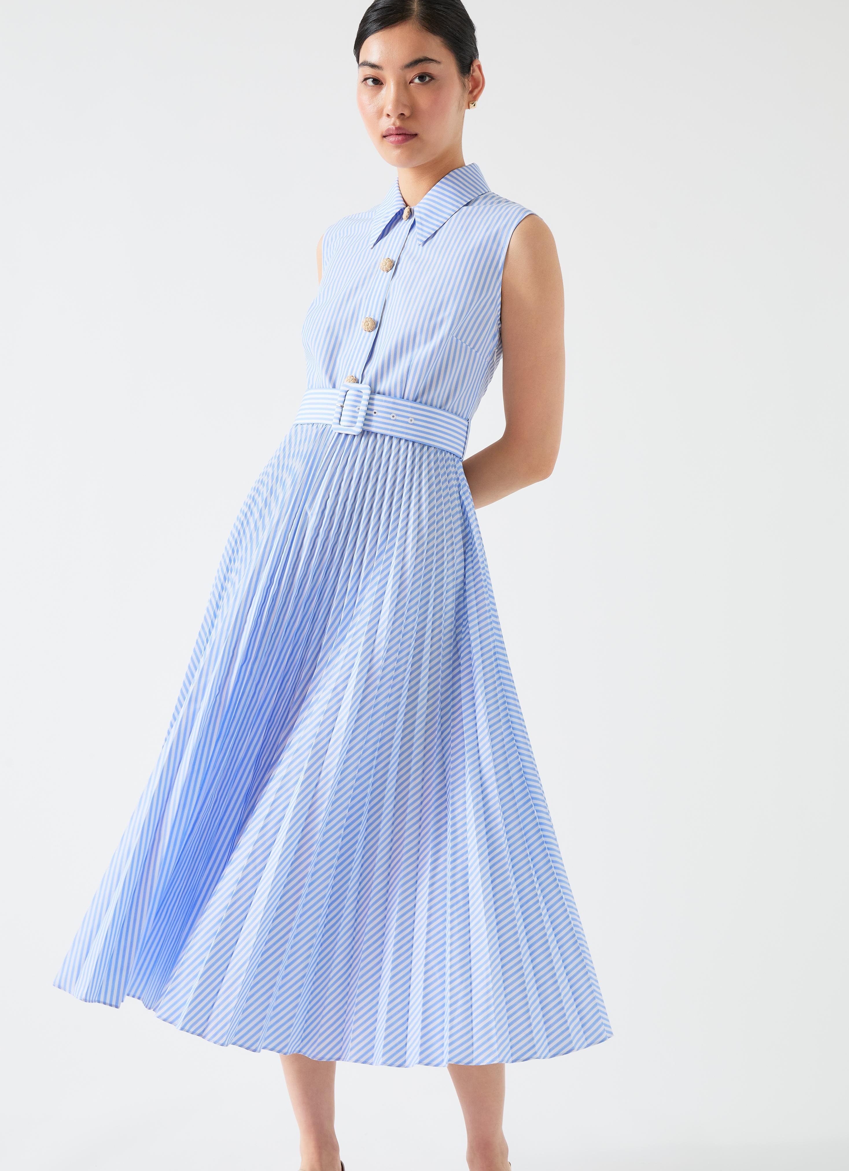 open lace back dress Jolee Blue Striped Maxi Dress