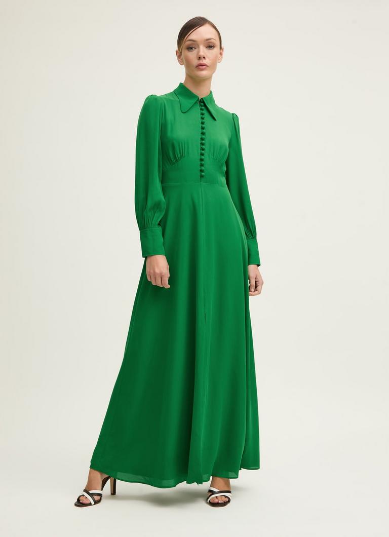 【LK BENNETT】ハーレー グリーン クレープ マキシドレス Harley Green Crepe Maxi Dress With Button Front