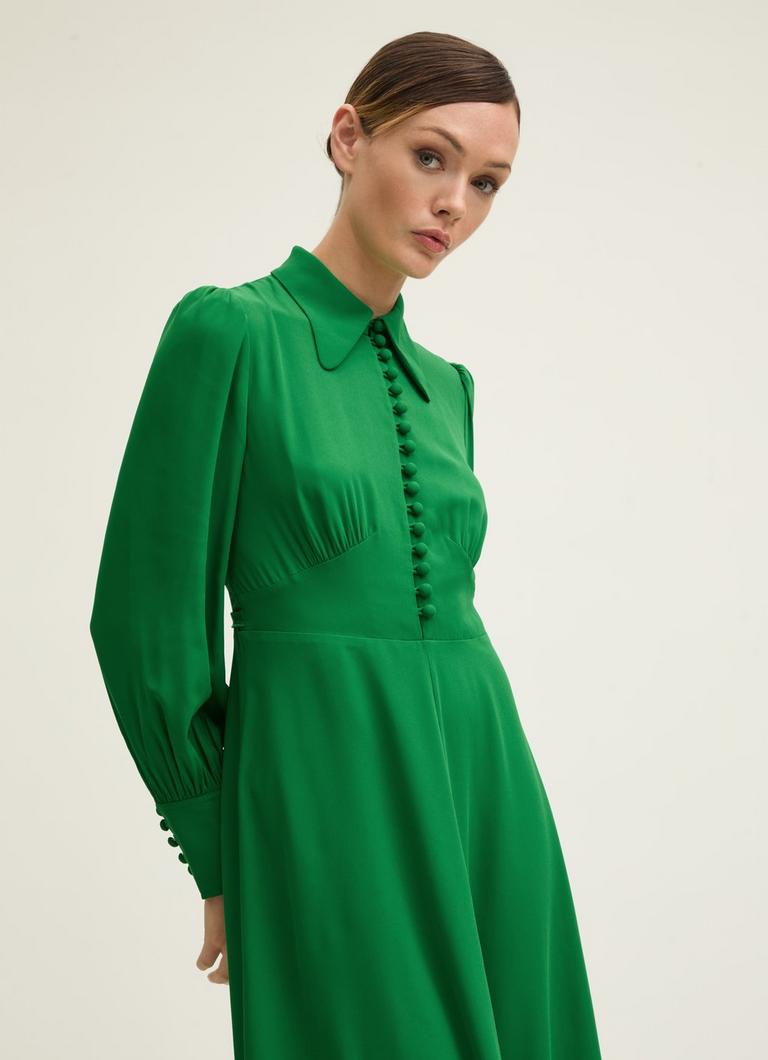 【LK BENNETT】ハーレー グリーン クレープ マキシドレス Harley Green Crepe Maxi Dress With Button Front