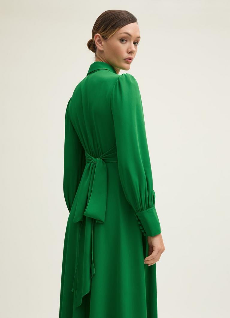 【LK BENNETT】ハーレー グリーン クレープ マキシドレス Harley Green Crepe Maxi Dress With Button Front