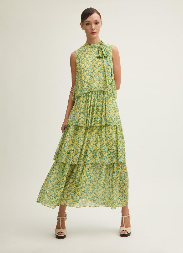 【LK BENNETT】クリスティンマルチブロッサムプリント ドレス Kristin Italian Straw Multi Blossom Print Tiered Georgette
