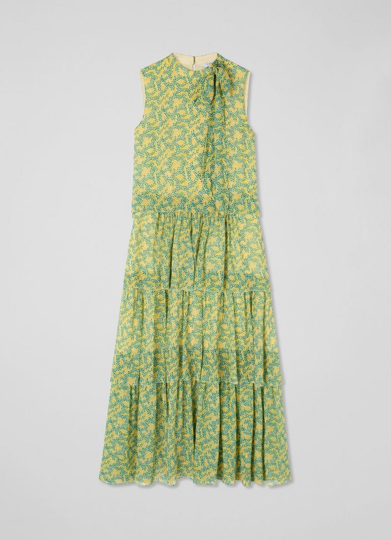 【LK BENNETT】クリスティンマルチブロッサムプリント ドレス Kristin Italian Straw Multi Blossom Print Tiered Georgette