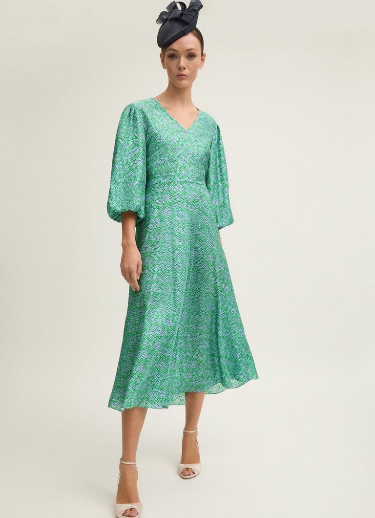 【LK BENNETT】ハーレー グリーン クレープ マキシドレス Harley Green Crepe Maxi Dress With Button Front