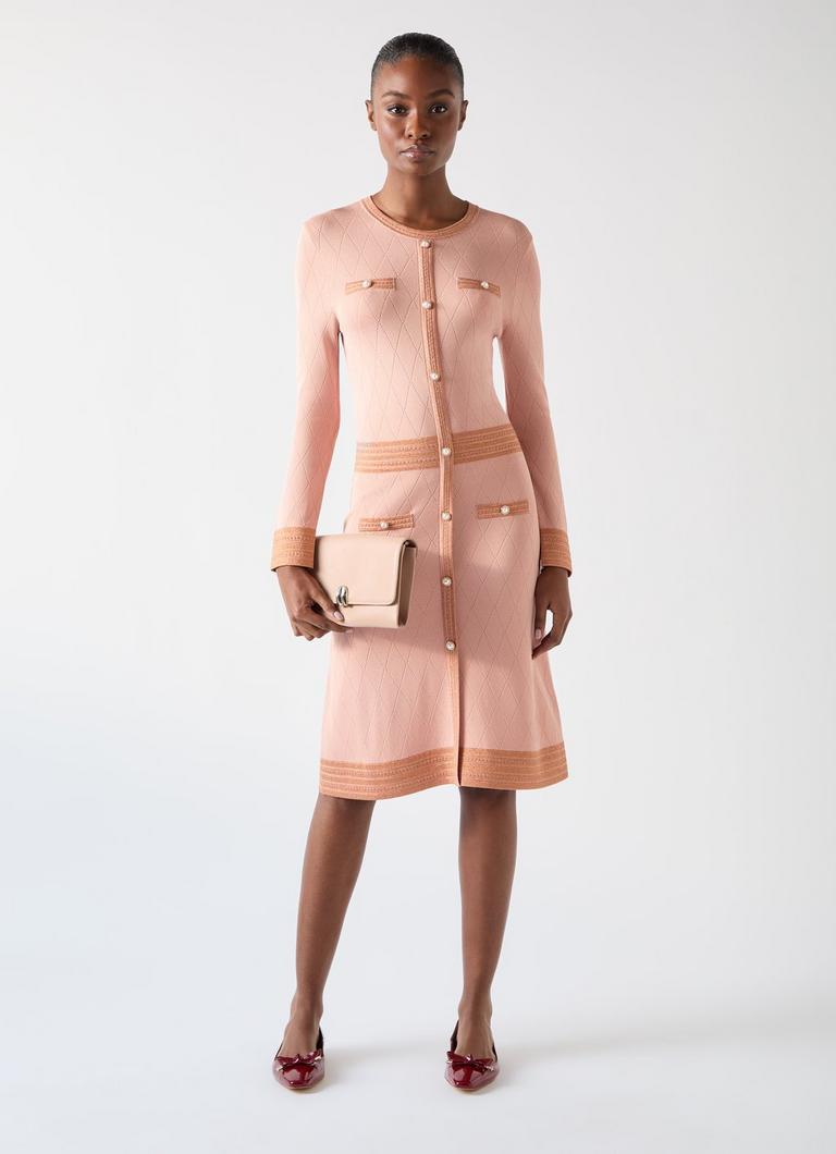 Mara Pink Viscose Blend Pocket And Metallic Detail Knit Dress | Clothing | Collections | L.K.Bennett, London Mara Pink Viscose Blend Pocket And Metallic Detail Knit Dress | Clothing | Collections | L.K.Bennett, London