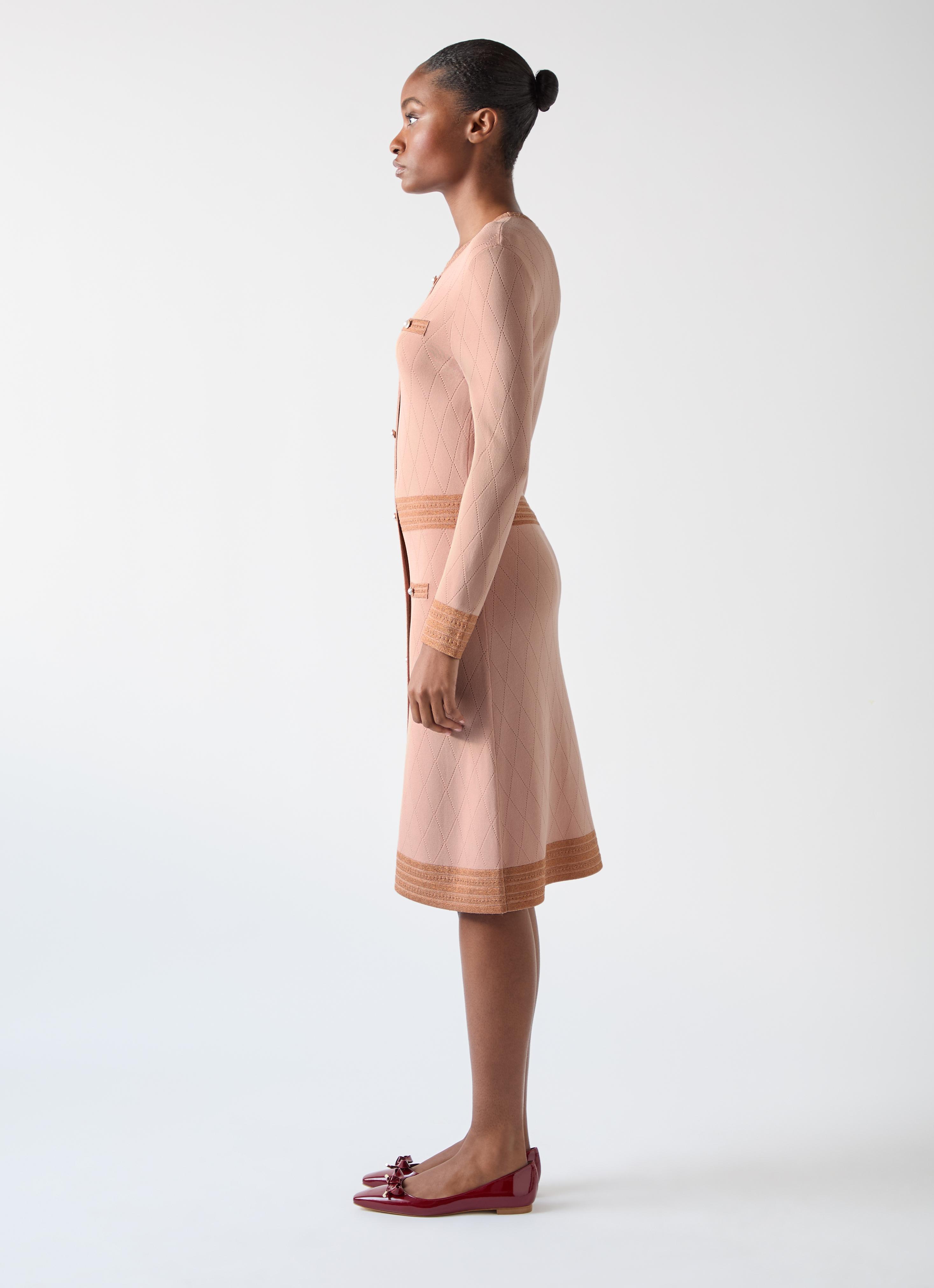 Mara Pink Viscose Blend Pocket And Metallic Detail Knit Dress
