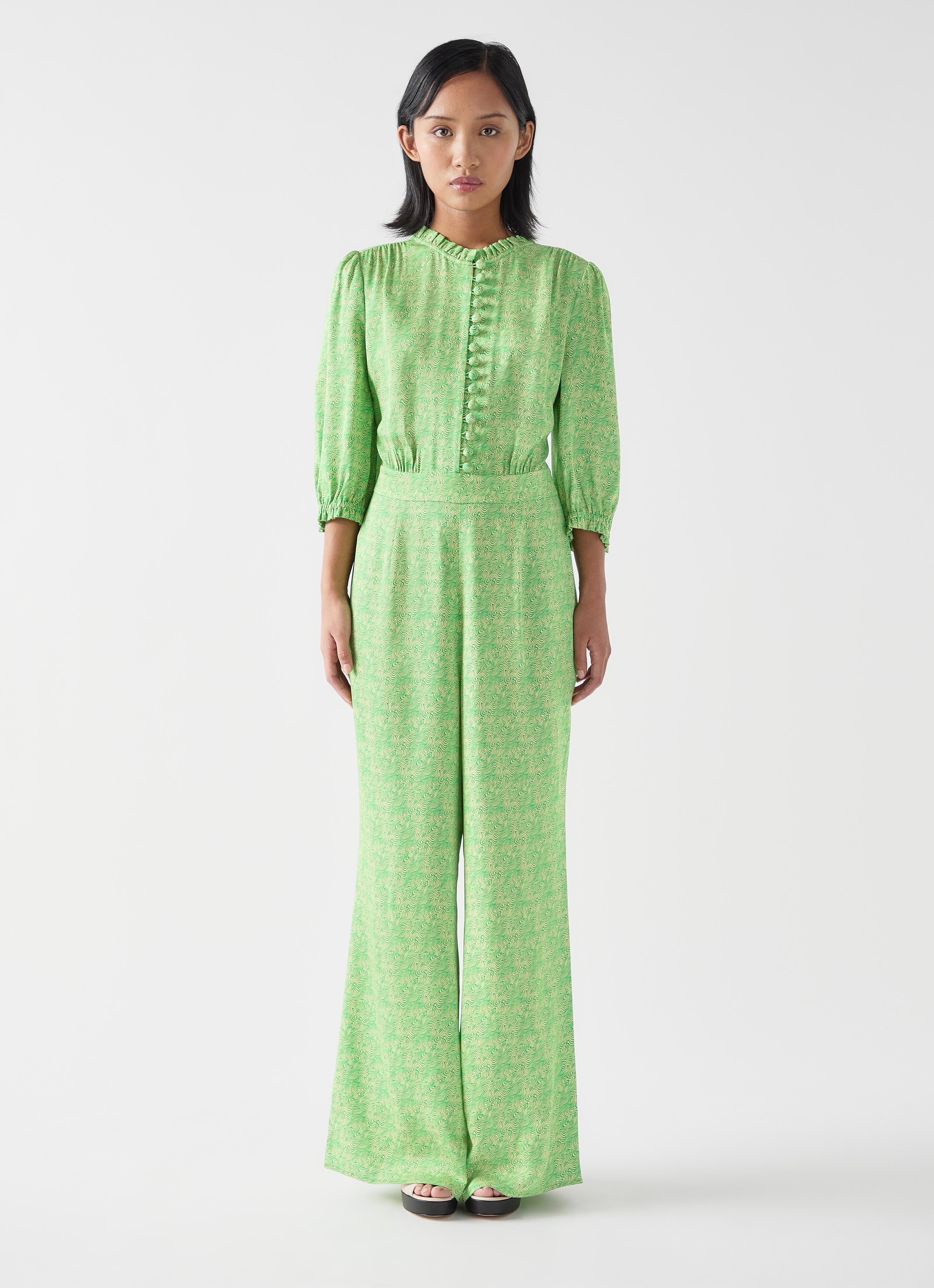 Naomi Petite Green & Italian Straw Viscose Swirl Print Crepe