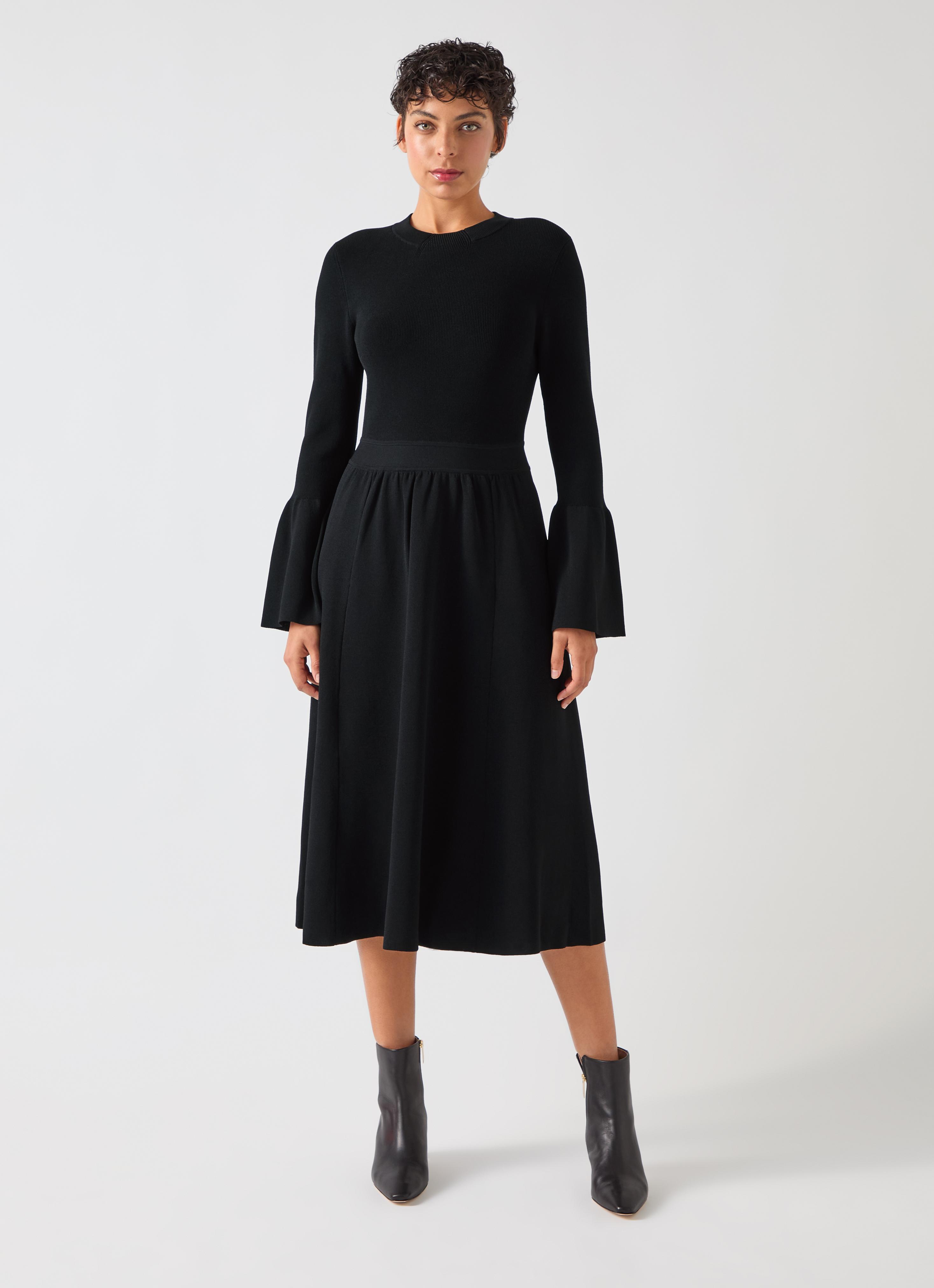 Tabatha Black Viscose Blend Sculptured Milano Knitted Dress | Wool