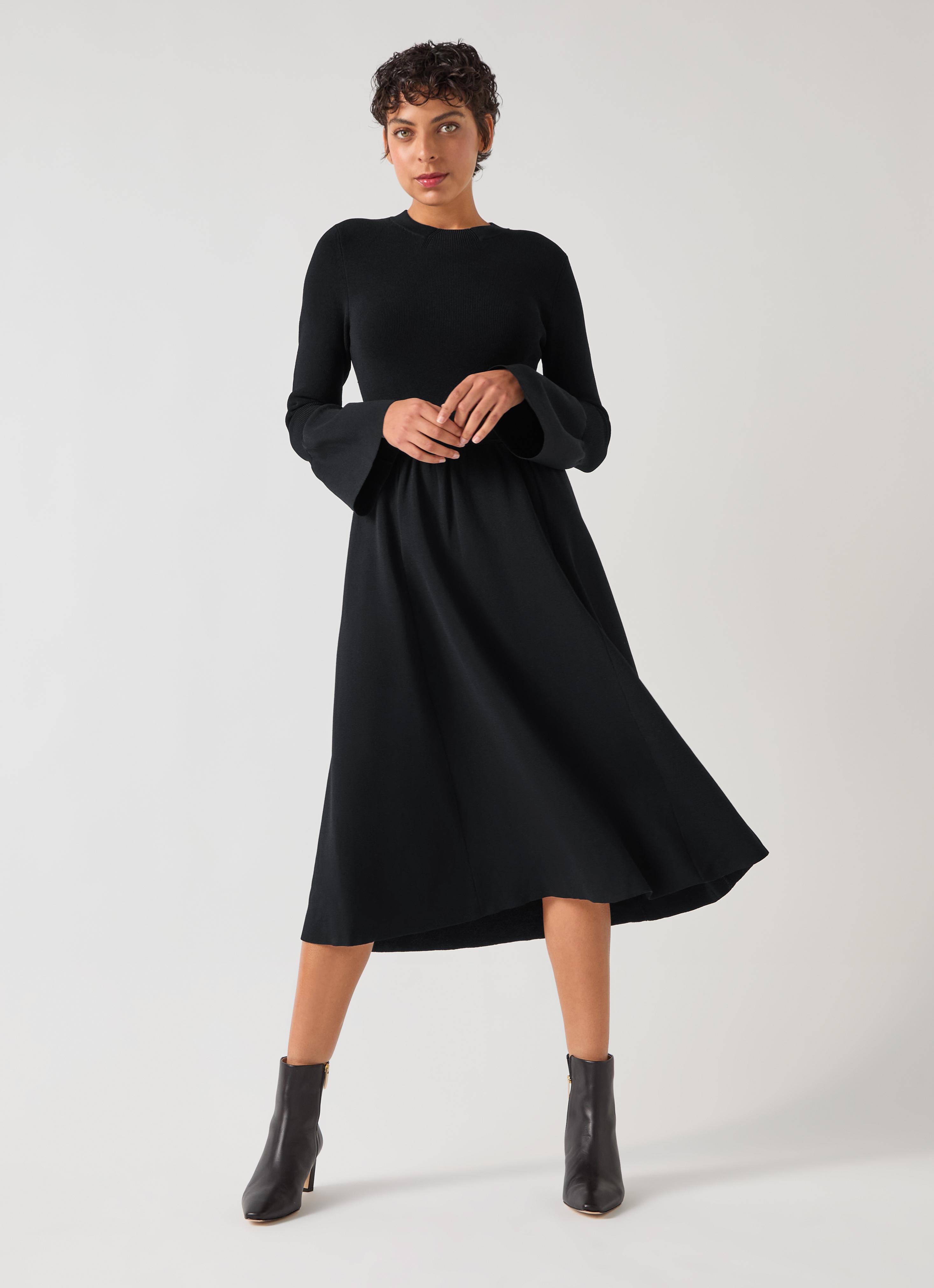 Tabatha Black Viscose Blend Sculptured Milano Knitted Dress | Wool