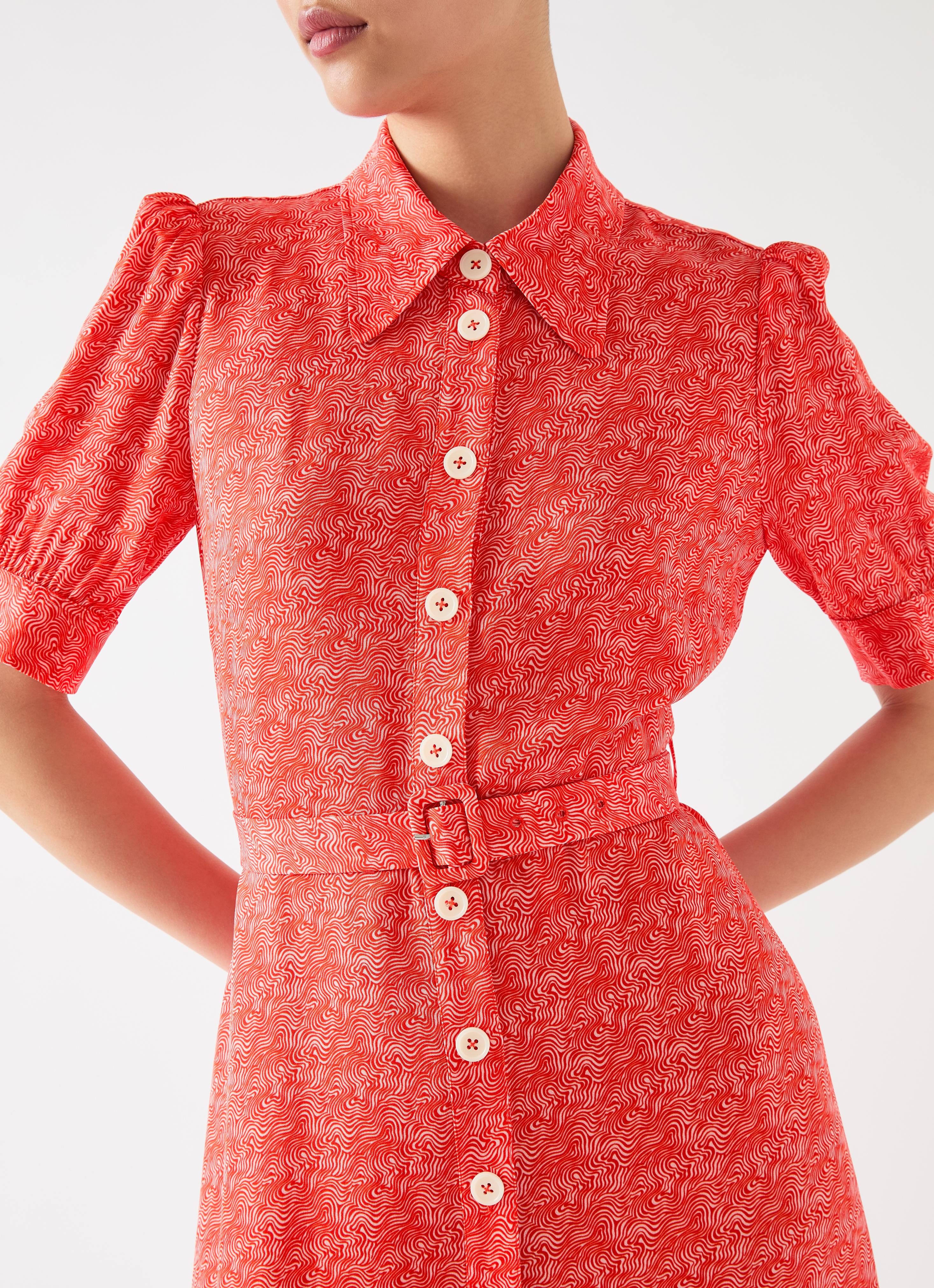 Valerie Soft Pink & Red Swirl Print Shirt Dress | Clothing | Collections |  L.K.Bennett, London