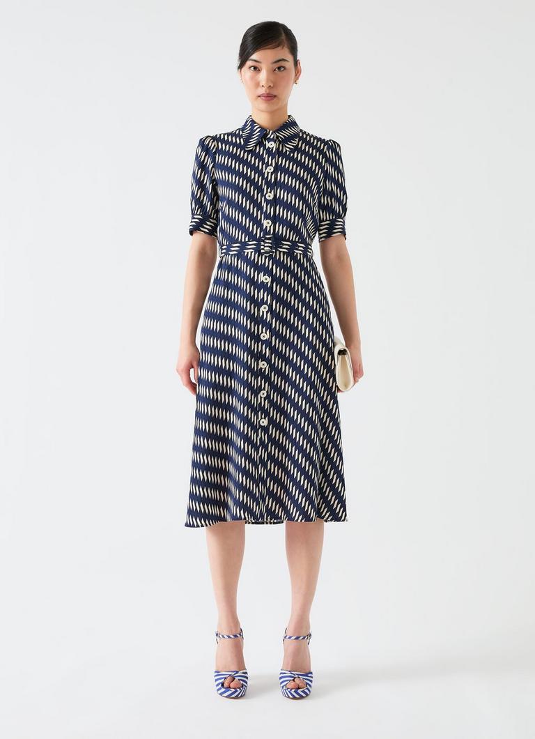 LKBennett Gigi ブラック & バーチ ポルカドット ミディ ドレス Gigi Black & Birch Plissè© Polkadot Midi Dress | Clothing