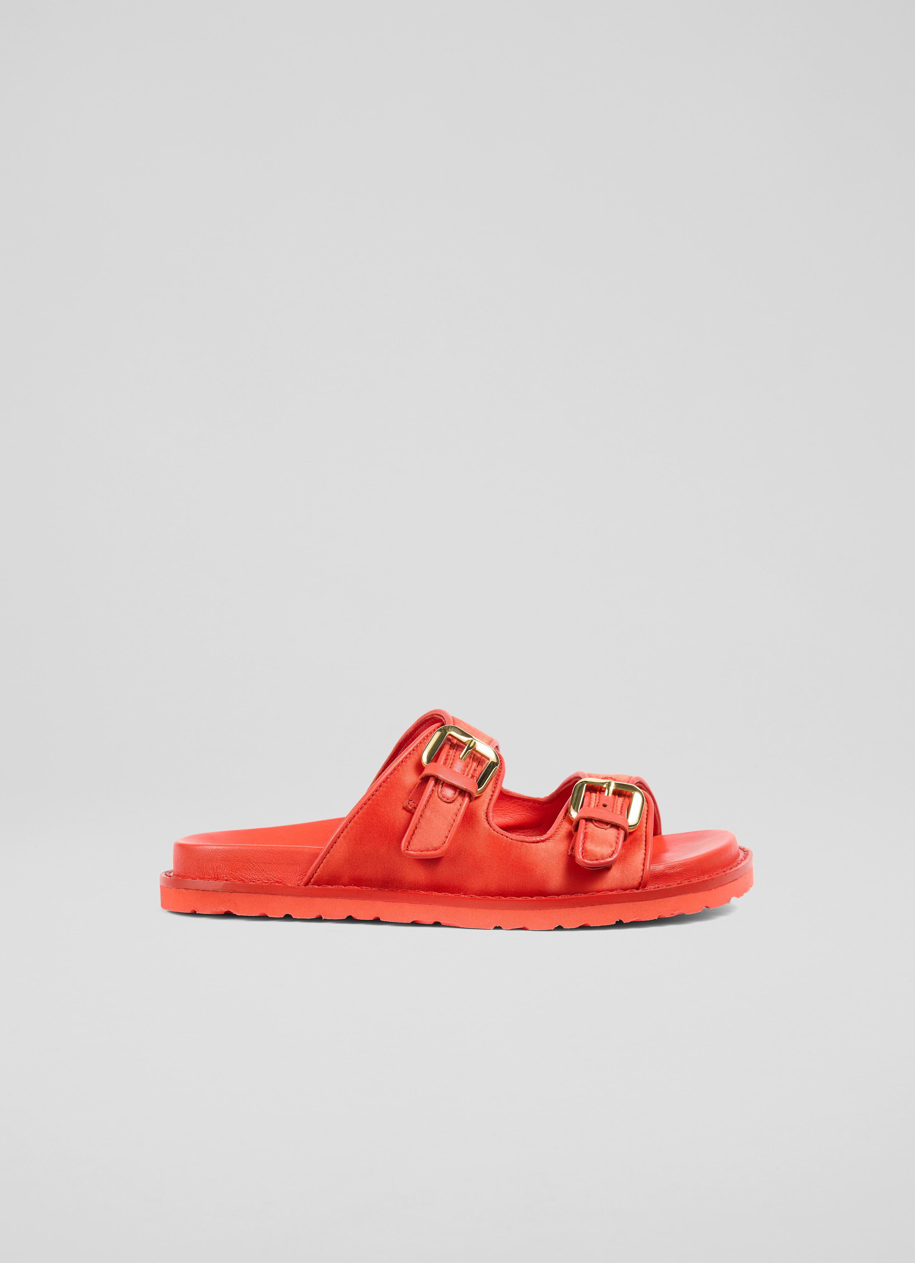 Capri Red Gold Buckle Flat Sandals