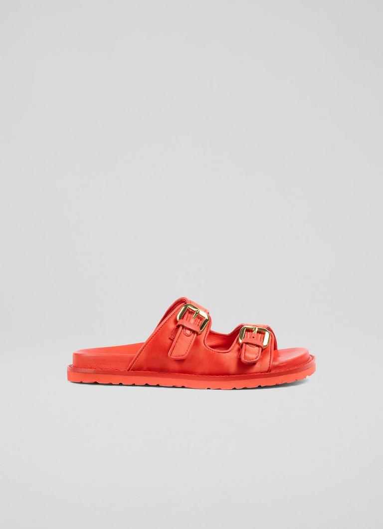 Capri Red Gold Buckle Flat Sandals