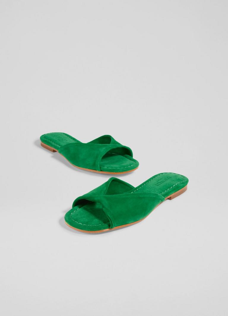 Green Suede Sandals Green Flat Sandals Uk Women's Flat Sandal In