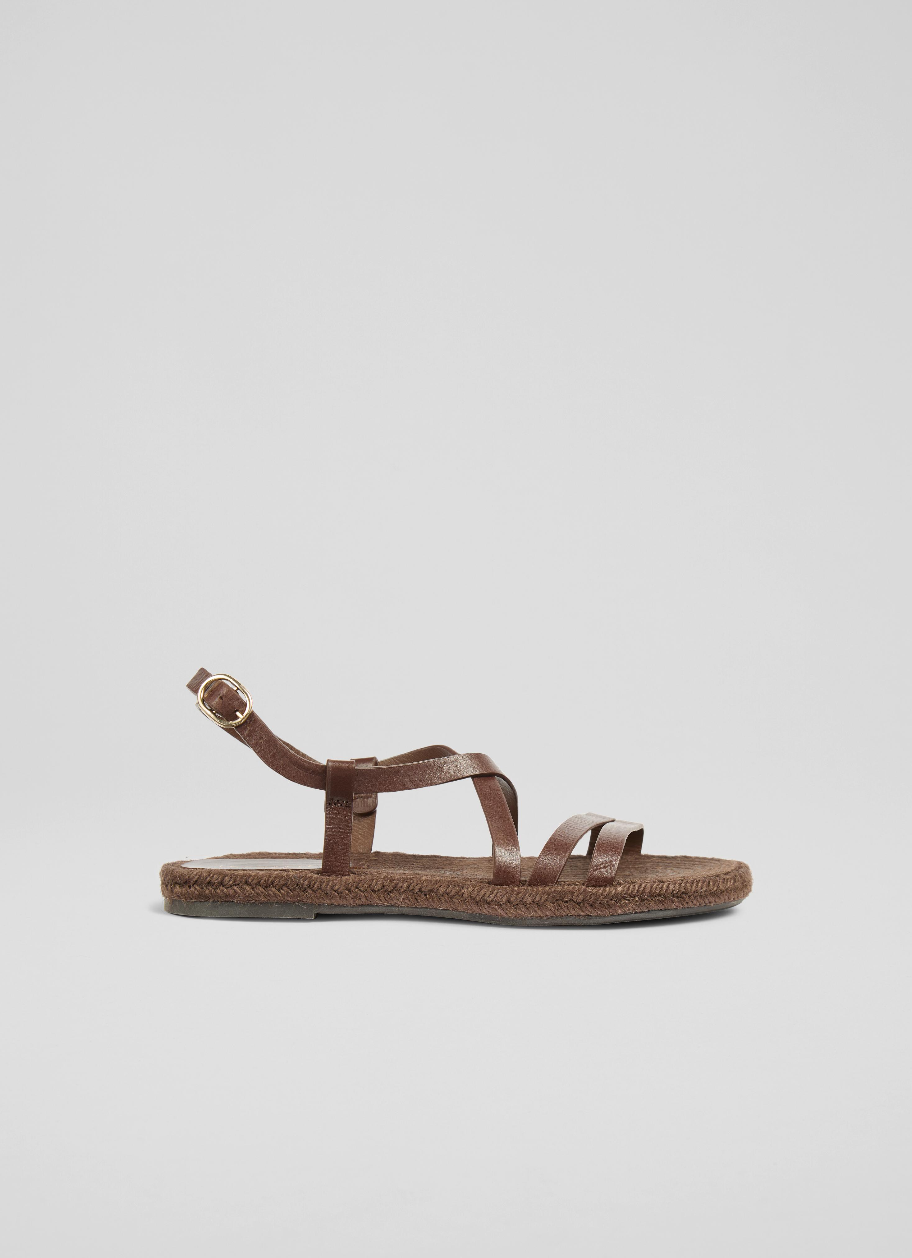 Lk Bennett Brown Leather Flat Sandals Bianca Marine Nappa Leather