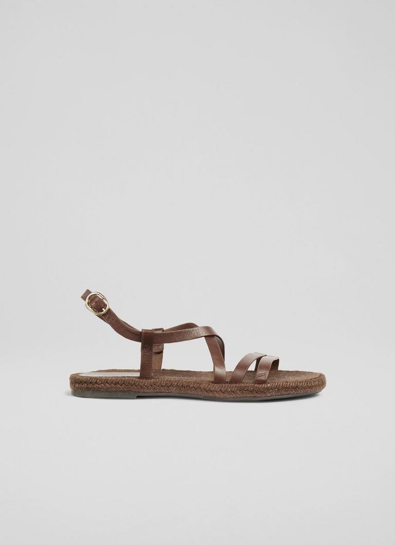 Lk Bennett Brown Leather Flat Sandals Bianca Marine Nappa Leather