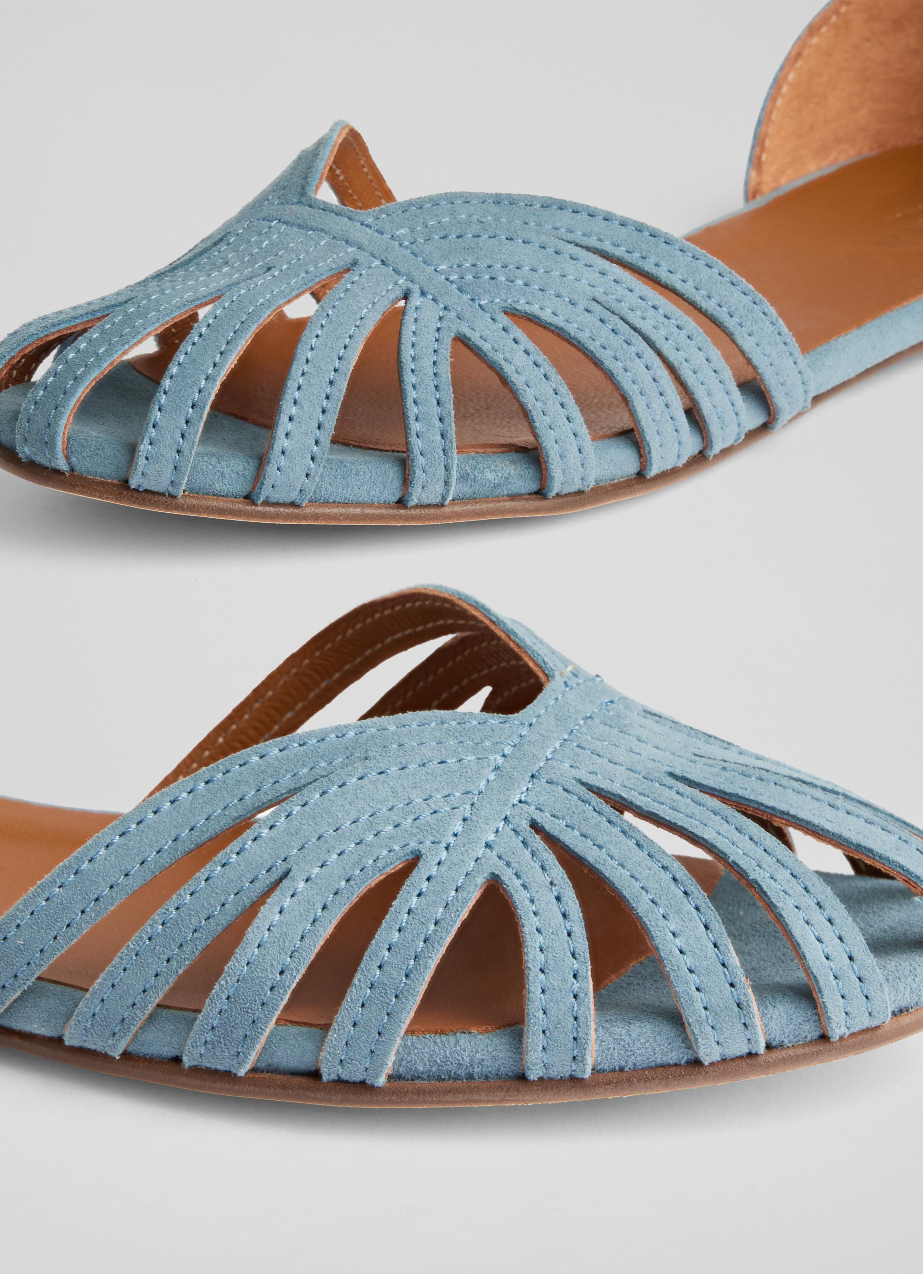 Aubrey Blue Suede Plaited Front Flat Sandals Shoes Sale
