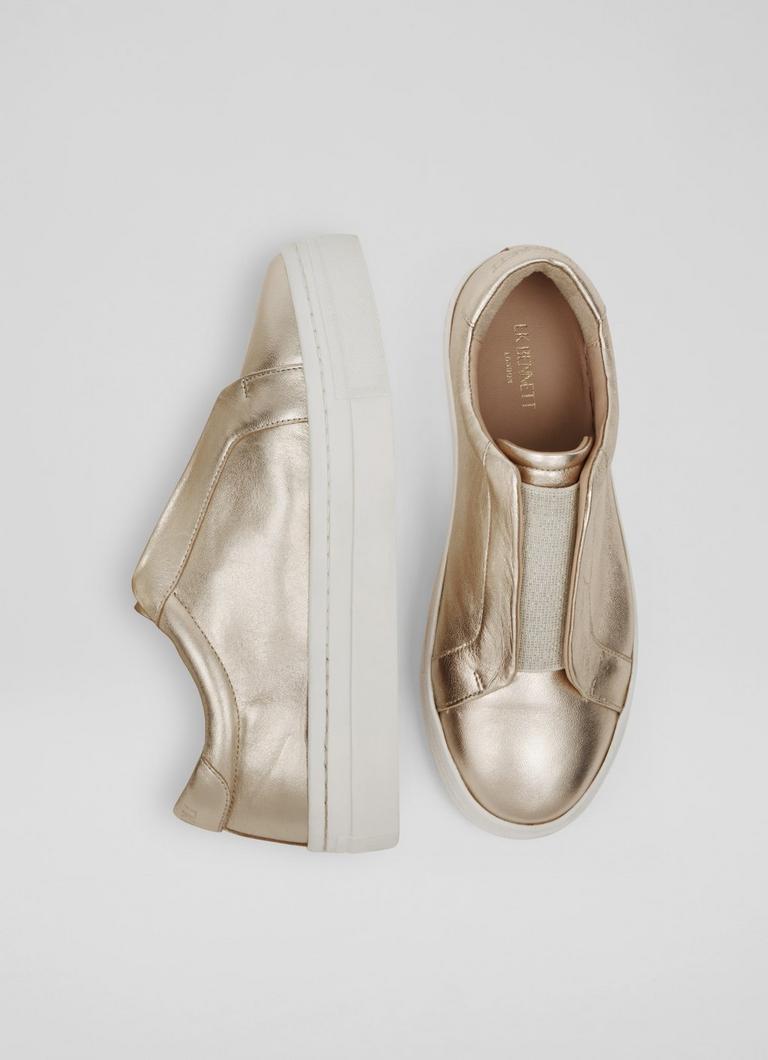 Joy Metallic Metallic Leather Pull On Trainers